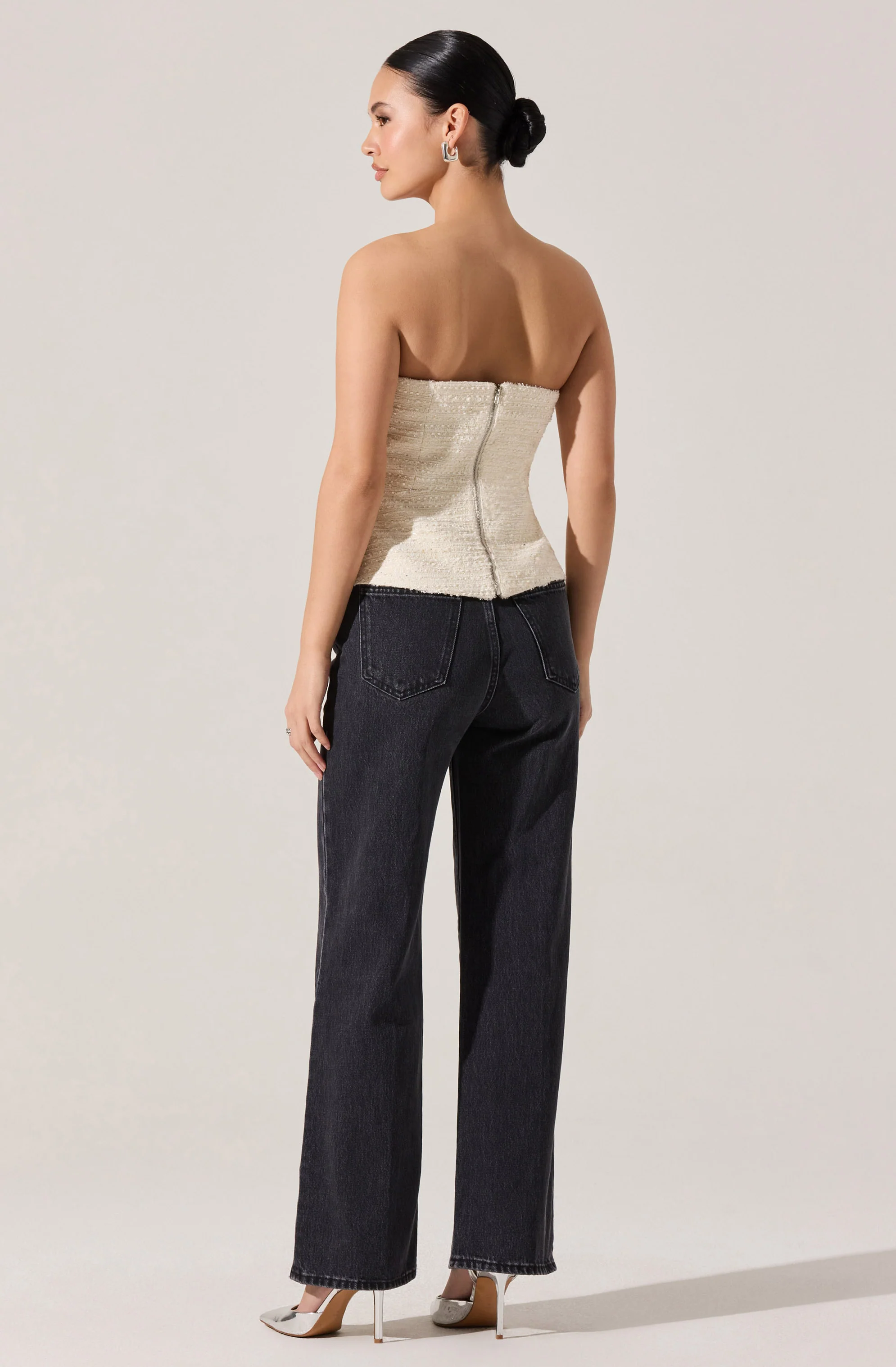 Moina Asymmetrical Strapless Tweed Top - Image 4