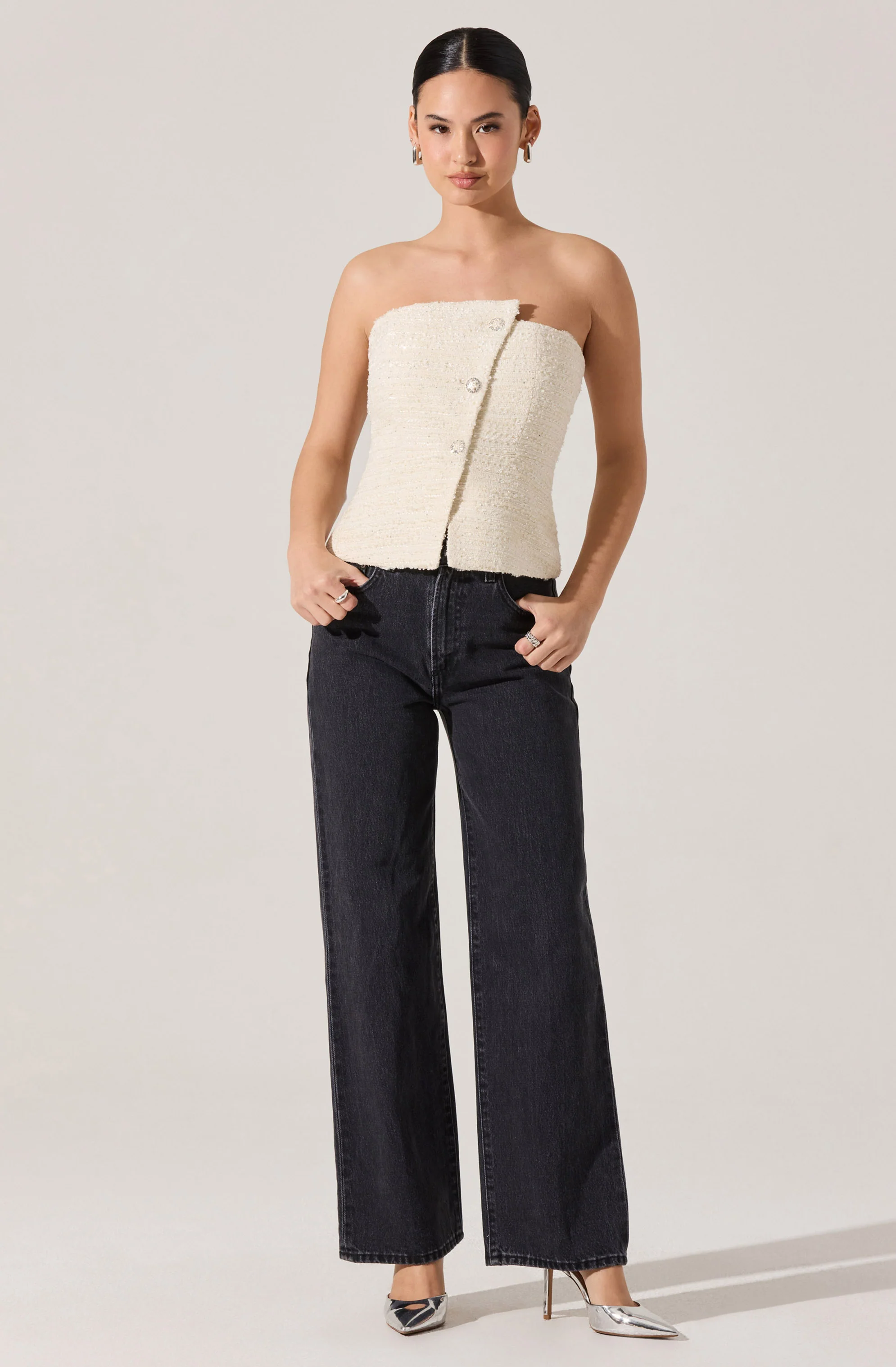 Moina Asymmetrical Strapless Tweed Top - Image 6
