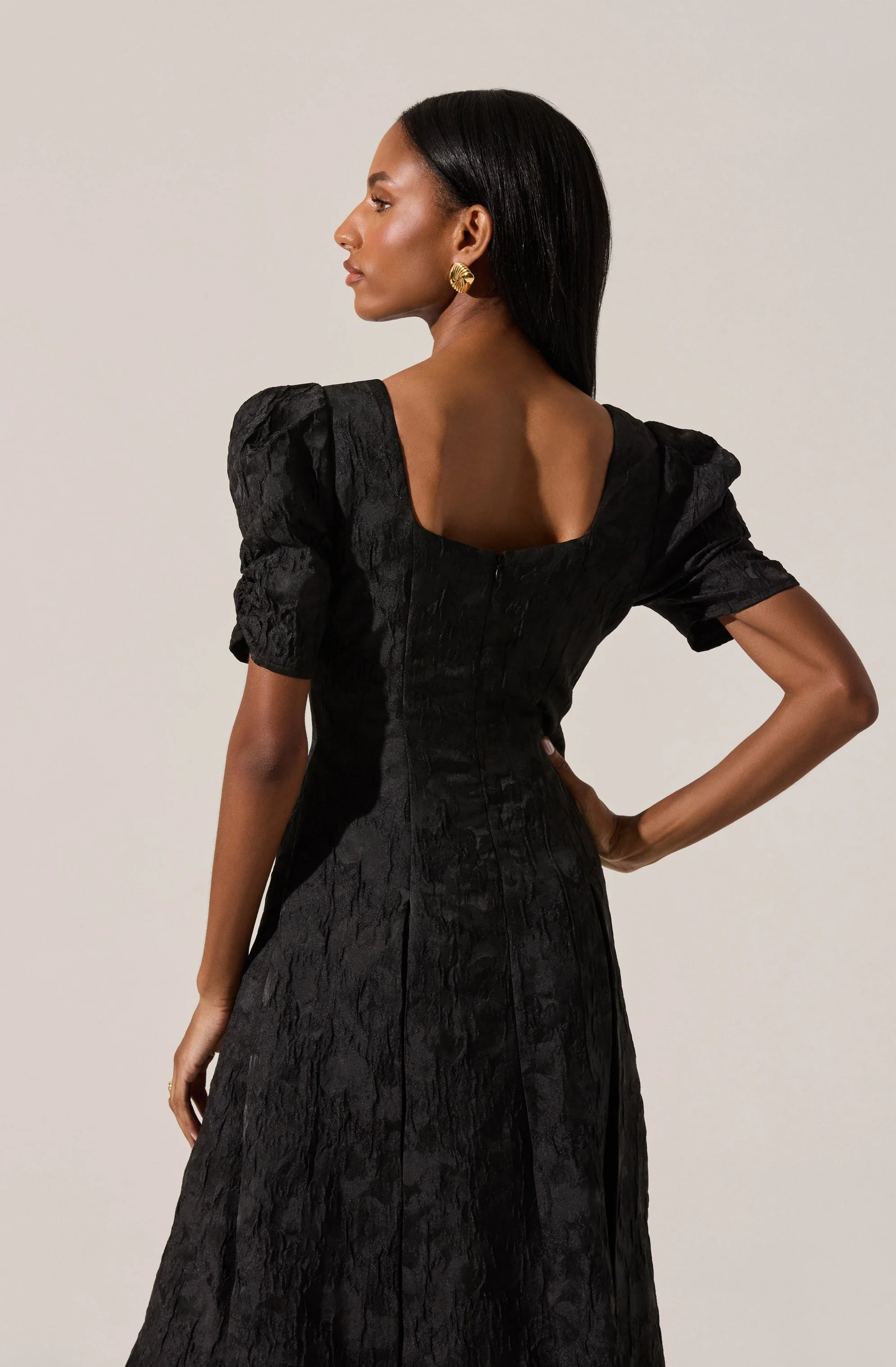 Mosella Jacquard Puff Sleeve Midi Dress - Image 2
