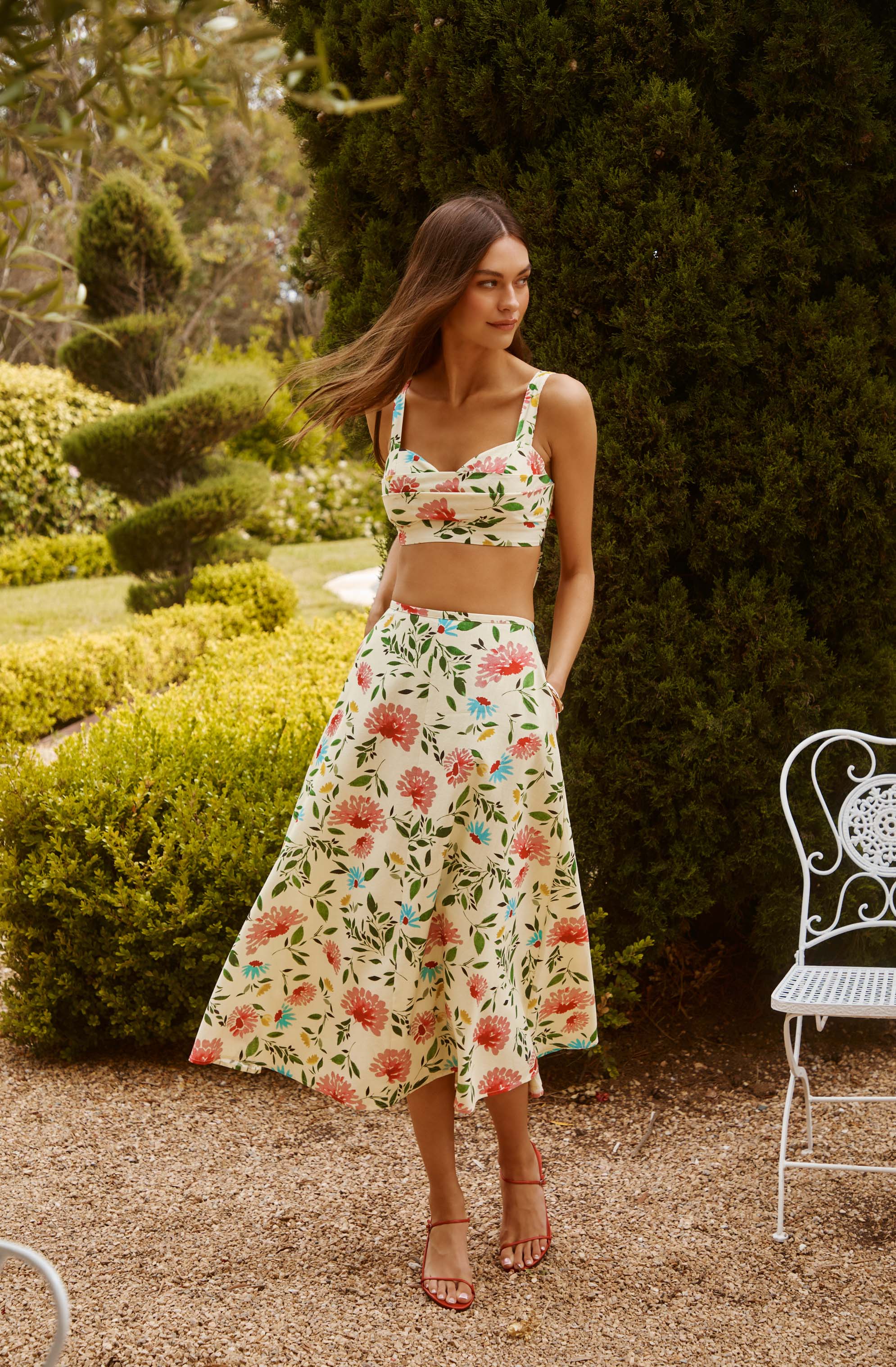 Myria Print Linen A-Line Midi Skirt - Image 13