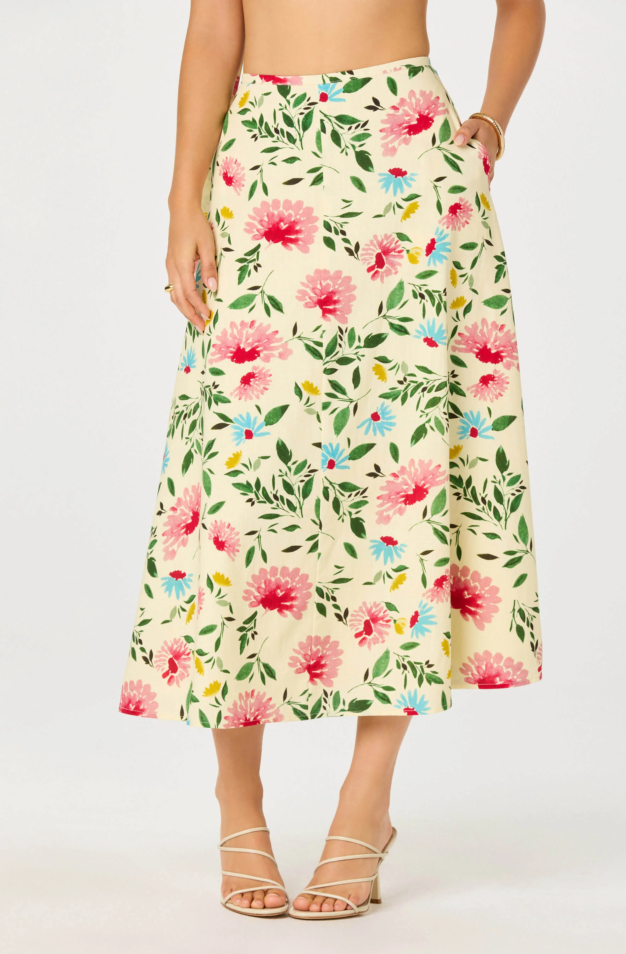 Myria Print Linen A-Line Midi Skirt - Image 16
