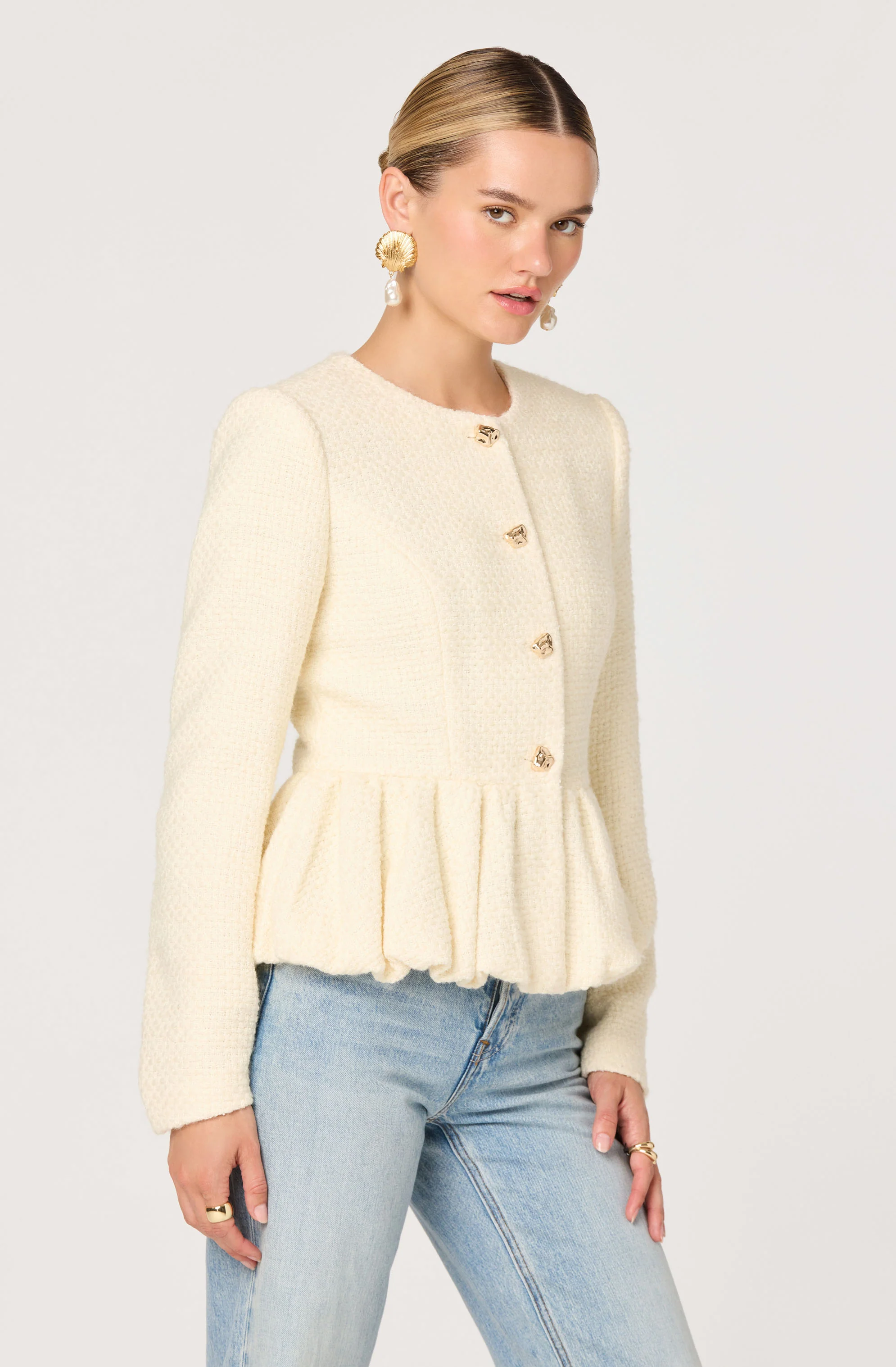 Nicolle Textured Peplum Bubble Hem Lady Jacket - Image 2