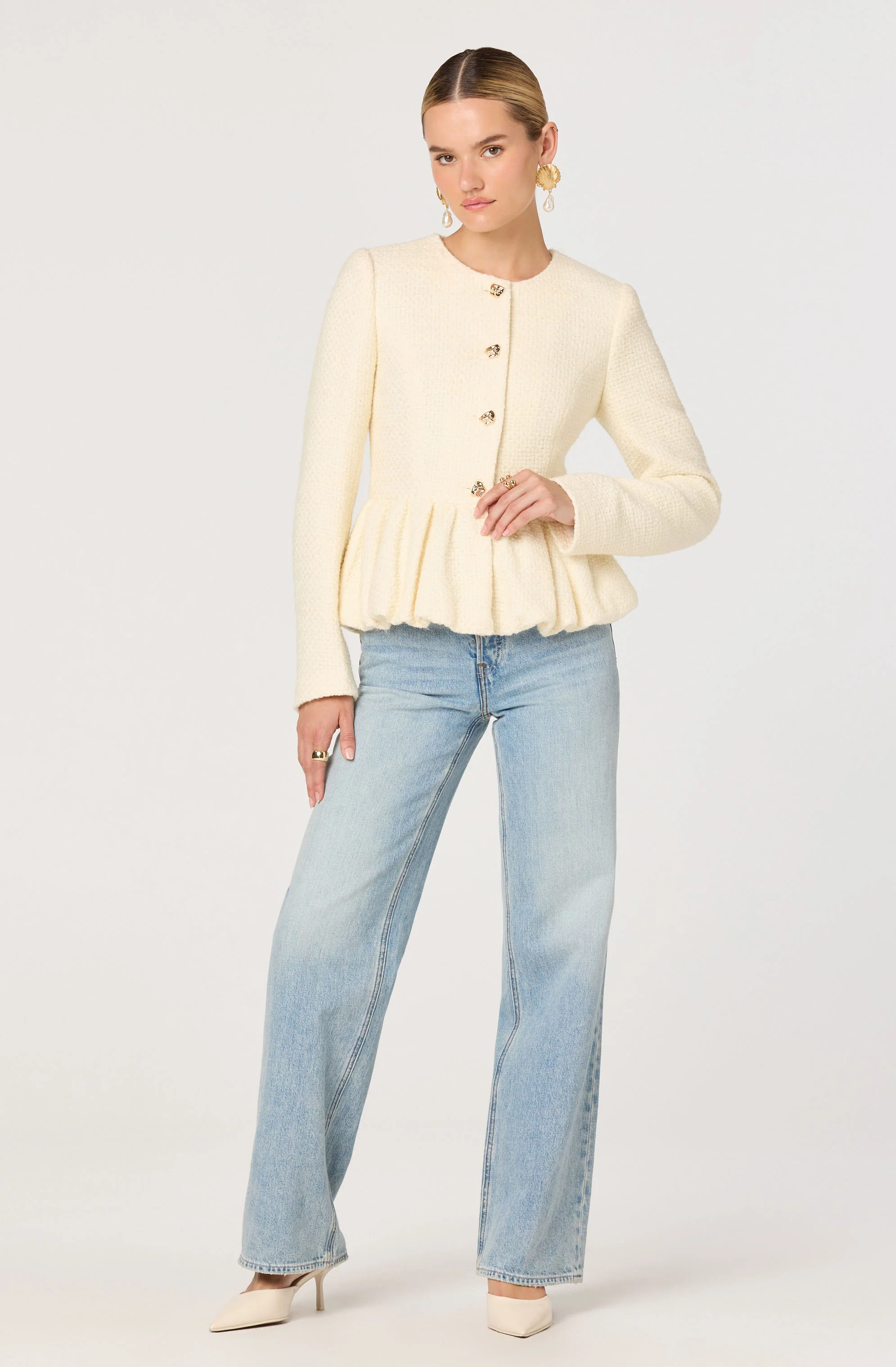 Nicolle Textured Peplum Bubble Hem Lady Jacket - Image 6