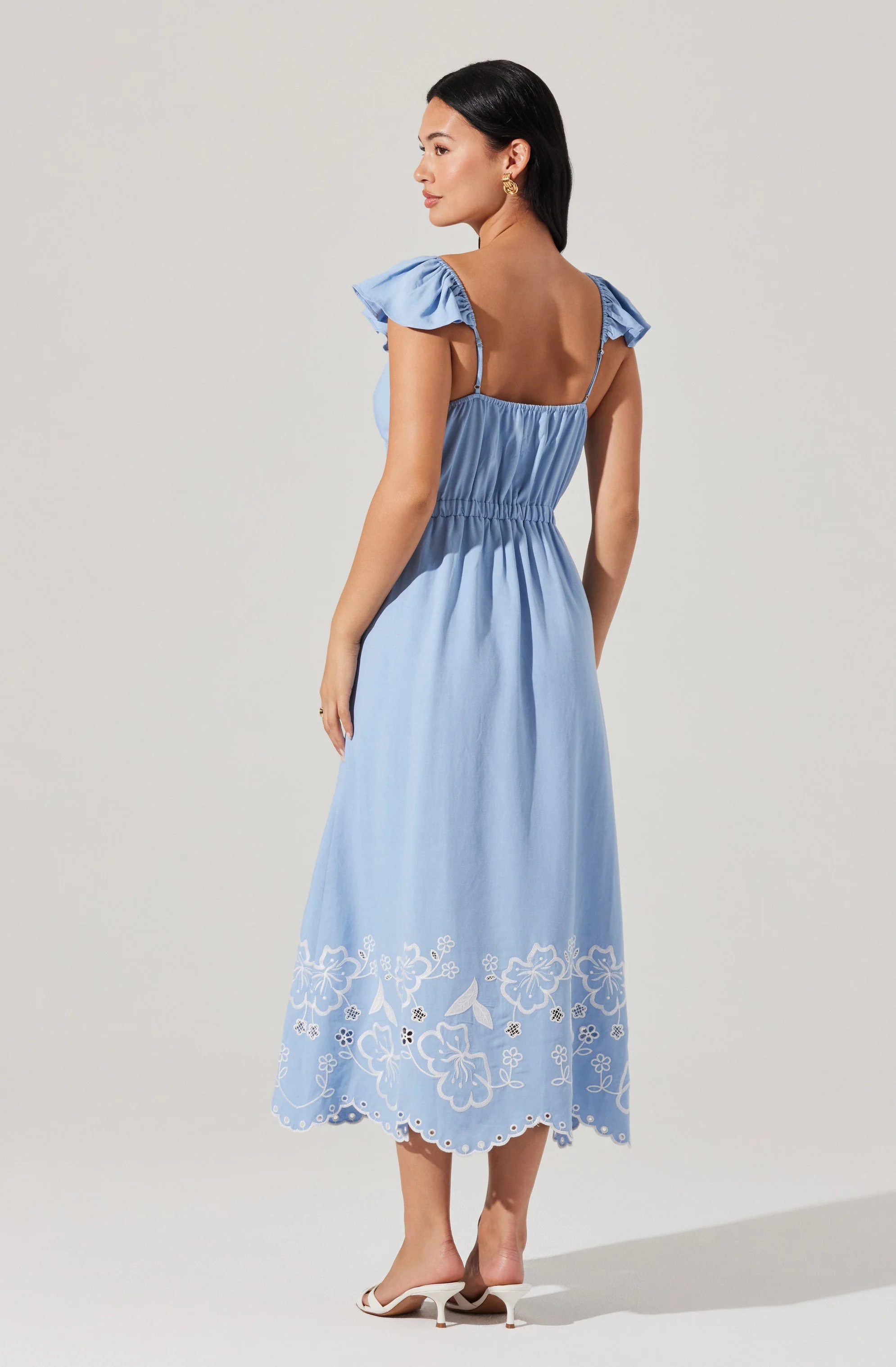 Odeletta Embroidered Floral Trim Midi Dress - Image 4