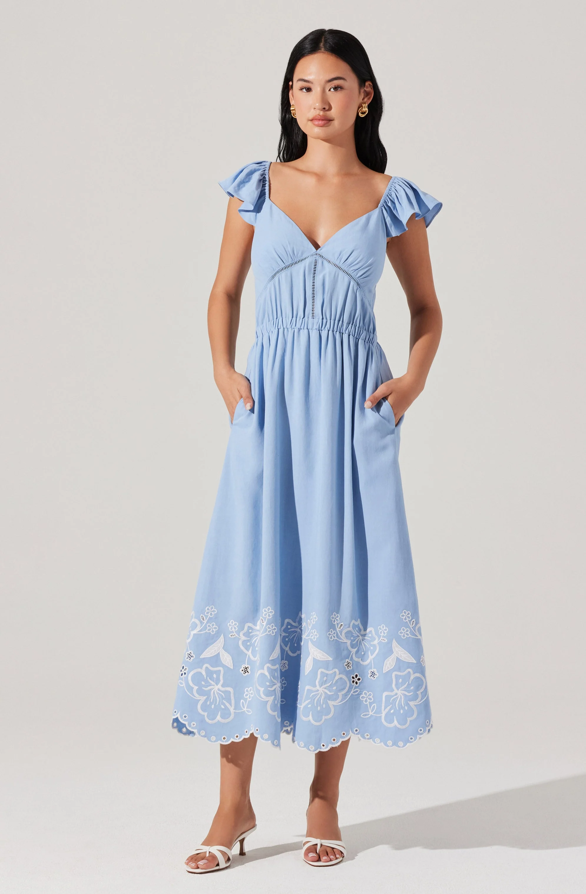 Odeletta Embroidered Floral Trim Midi Dress - Image 6