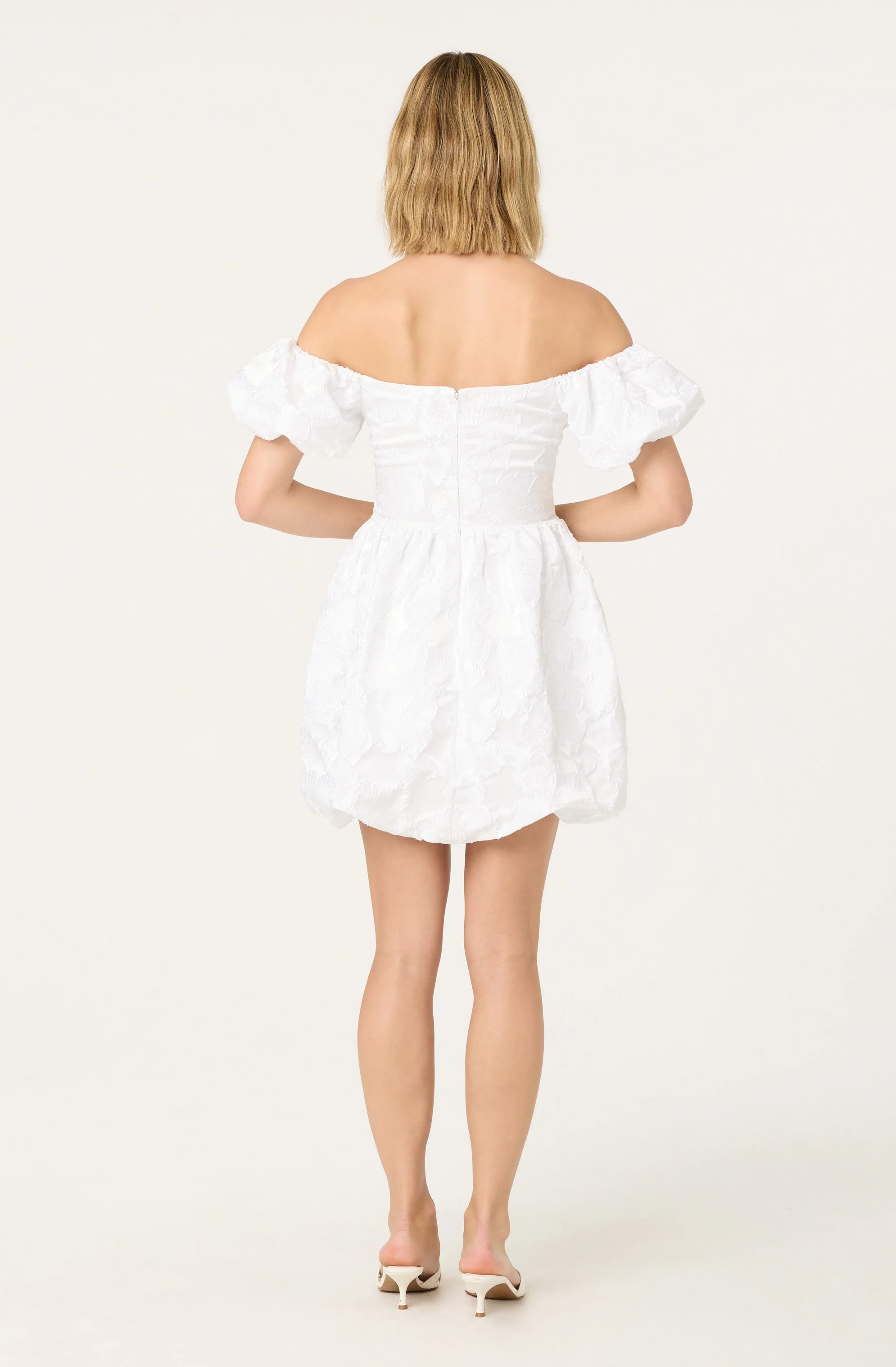 Off Shoulder Floral Jacquard Bubble Dress - Image 6