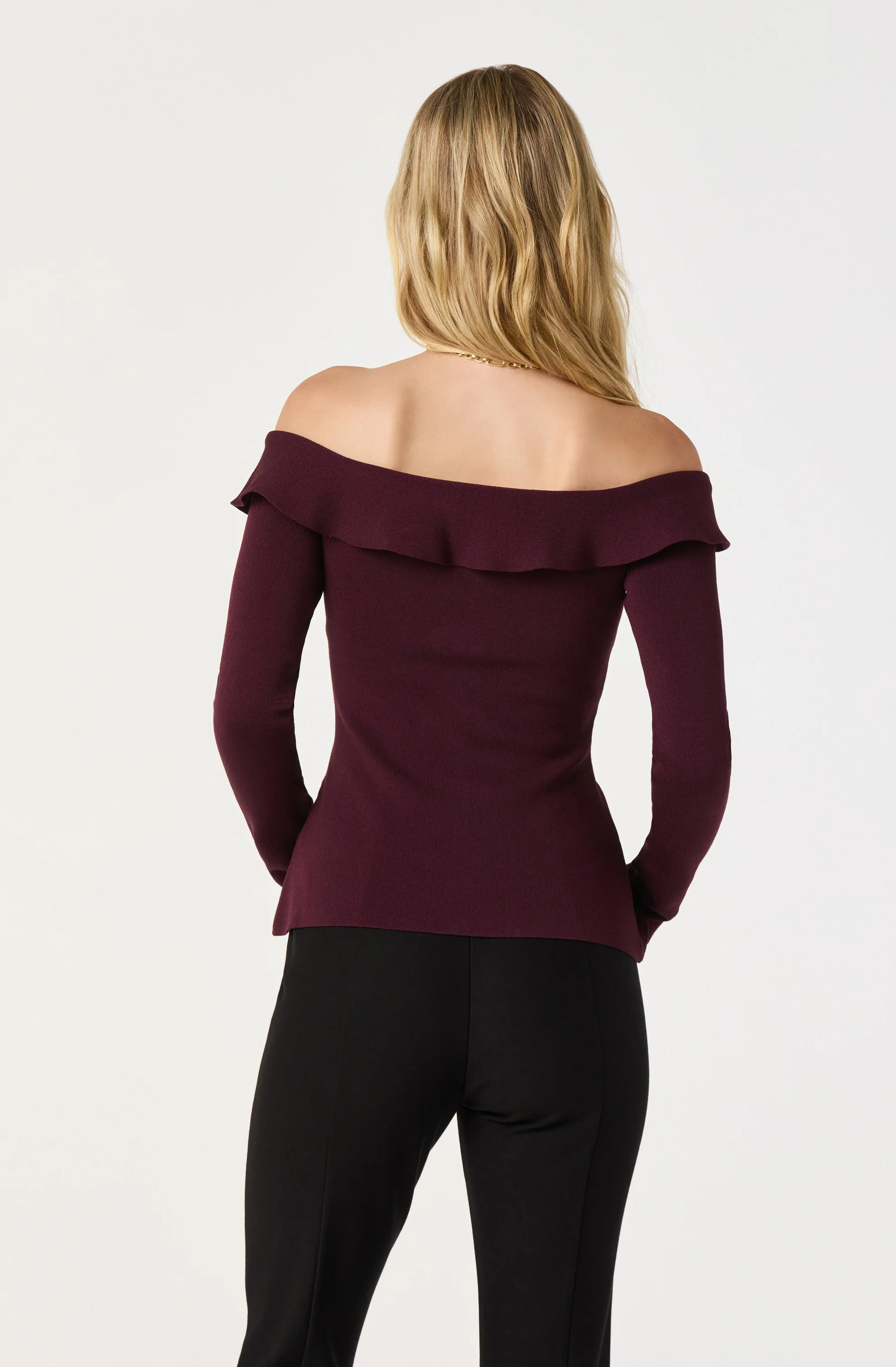 Off Shoulder Foldover Ruffle Sweater - Image 10