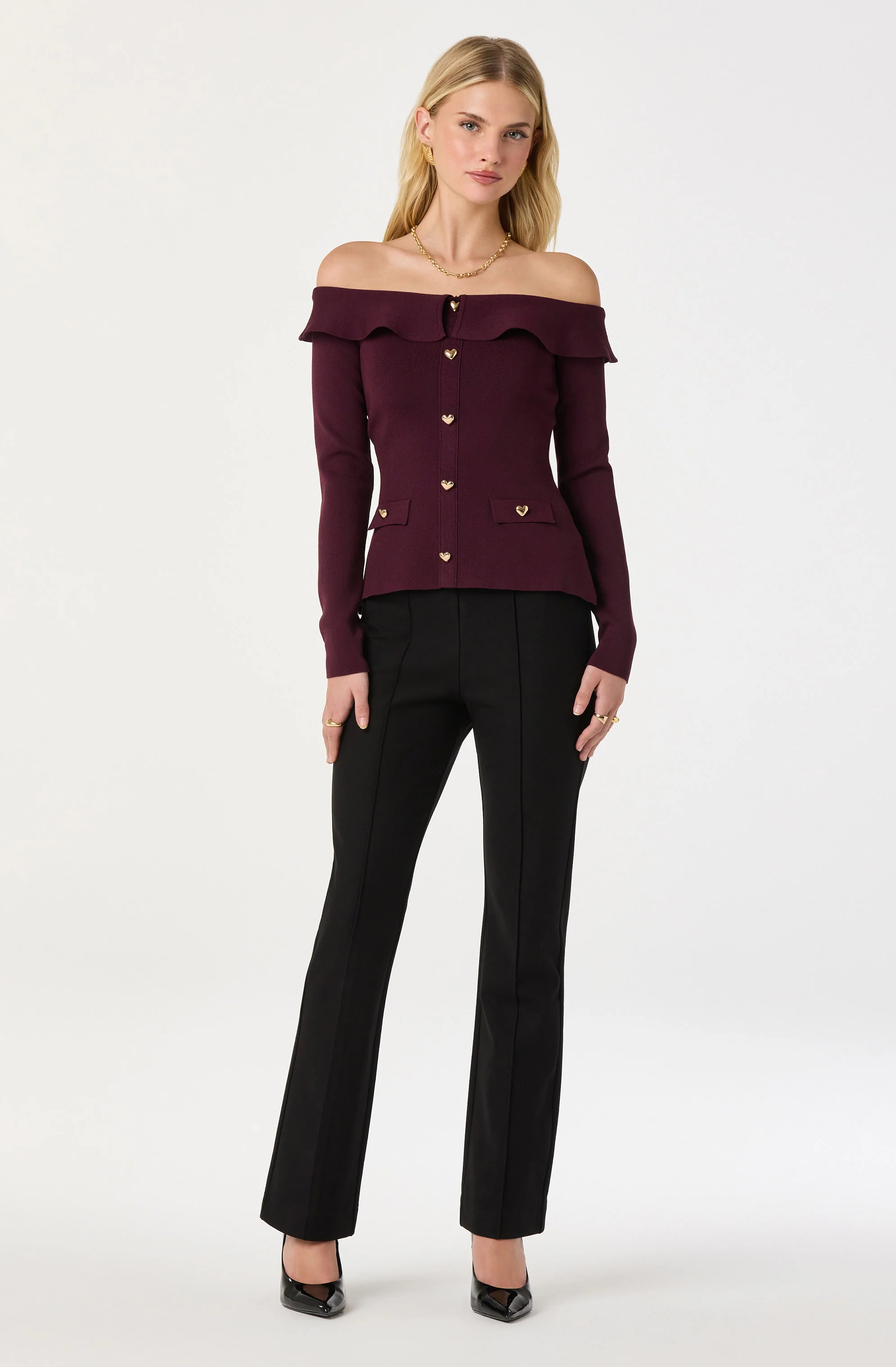 Off Shoulder Foldover Ruffle Sweater - Image 11
