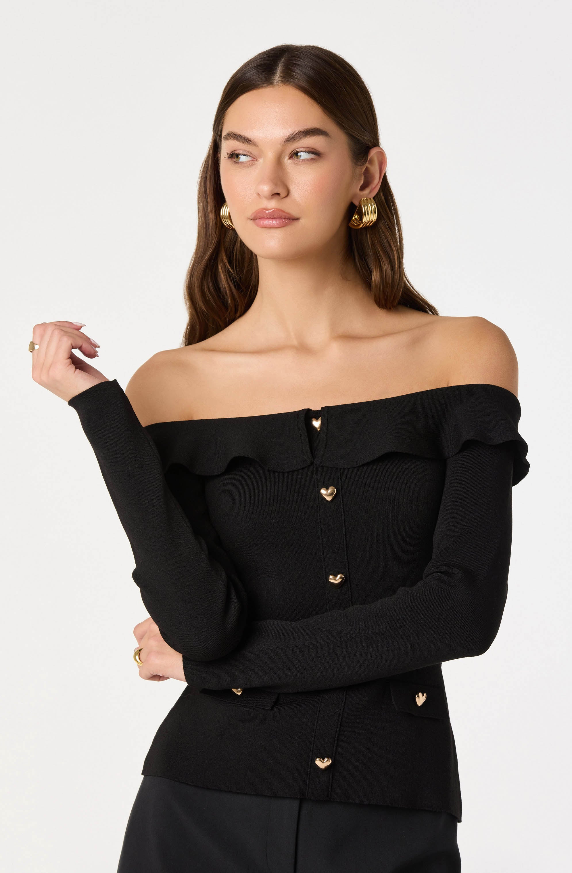 Off Shoulder Foldover Ruffle Sweater - Image 3