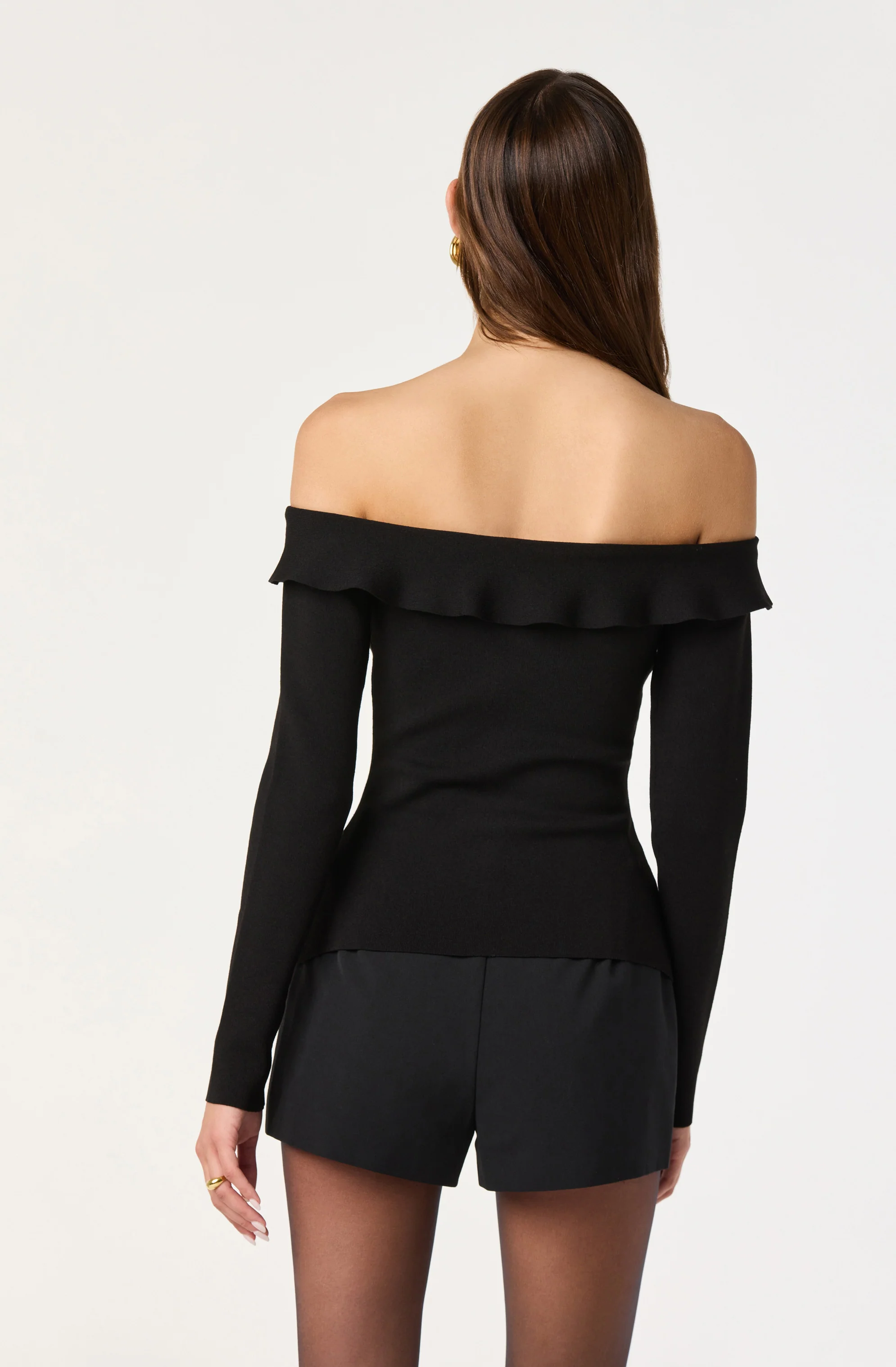 Off Shoulder Foldover Ruffle Sweater - Image 4