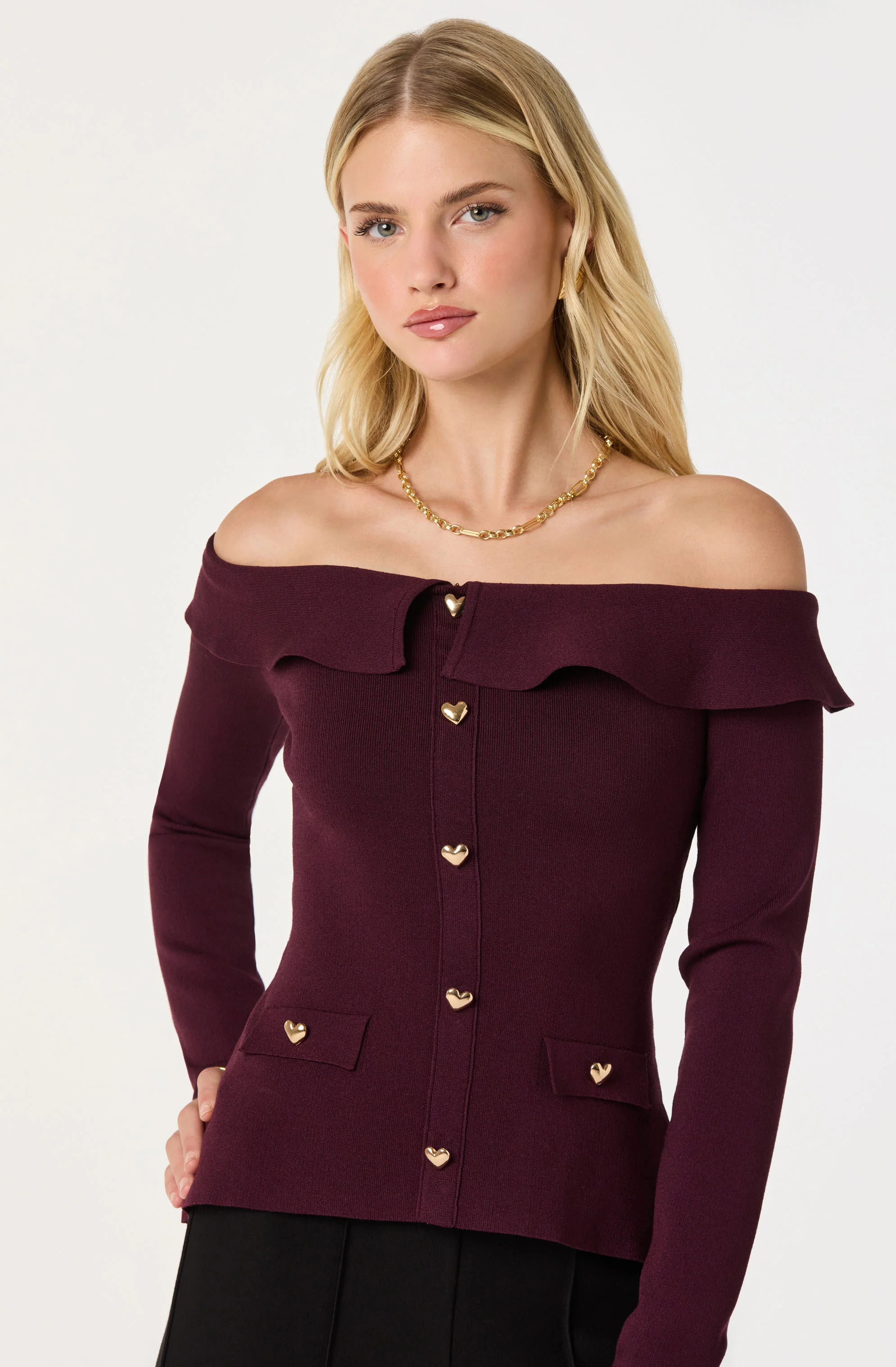 Off Shoulder Foldover Ruffle Sweater - Image 7