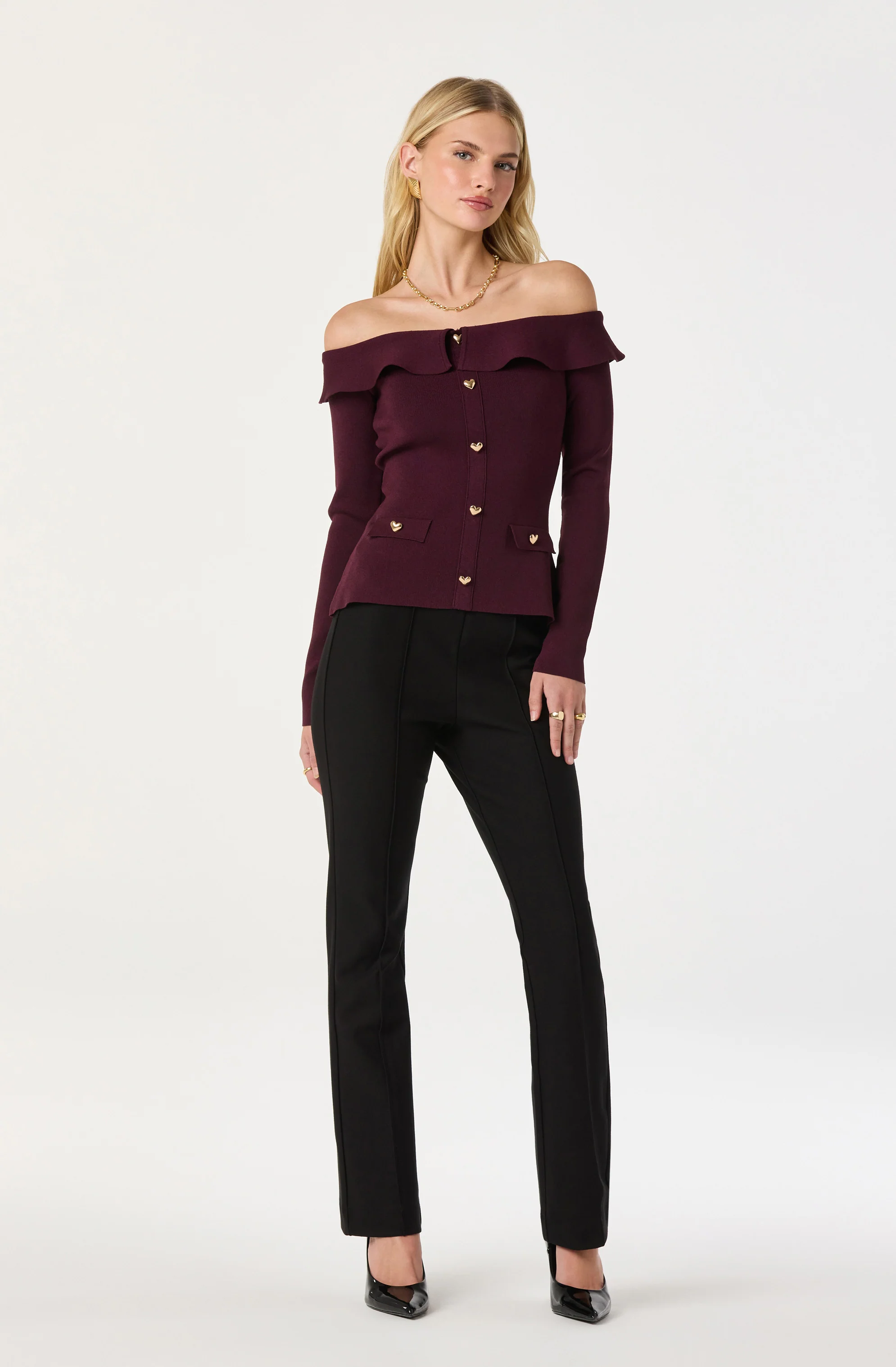 Off Shoulder Foldover Ruffle Sweater - Image 8