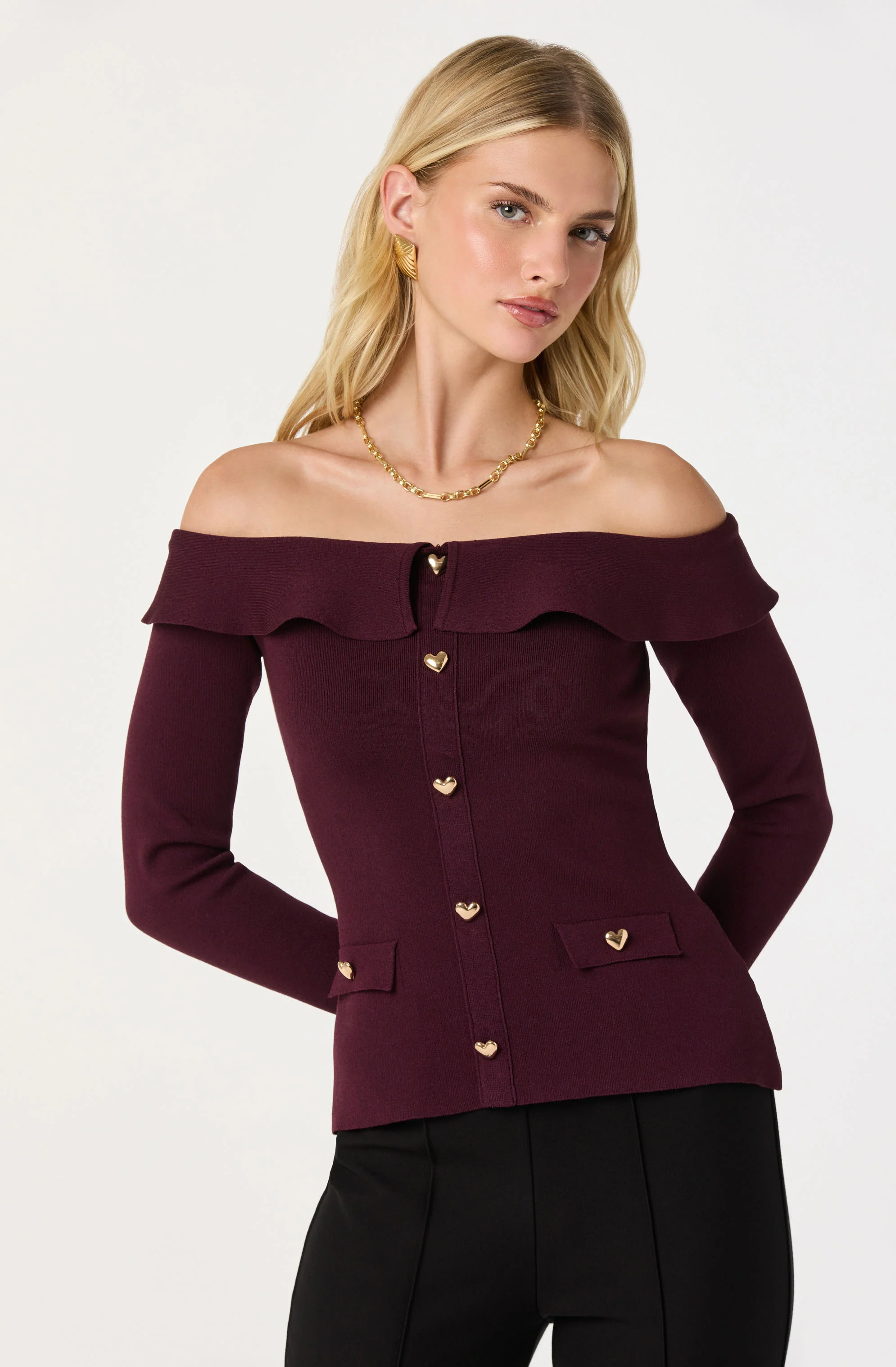 Off Shoulder Foldover Ruffle Sweater - Image 9