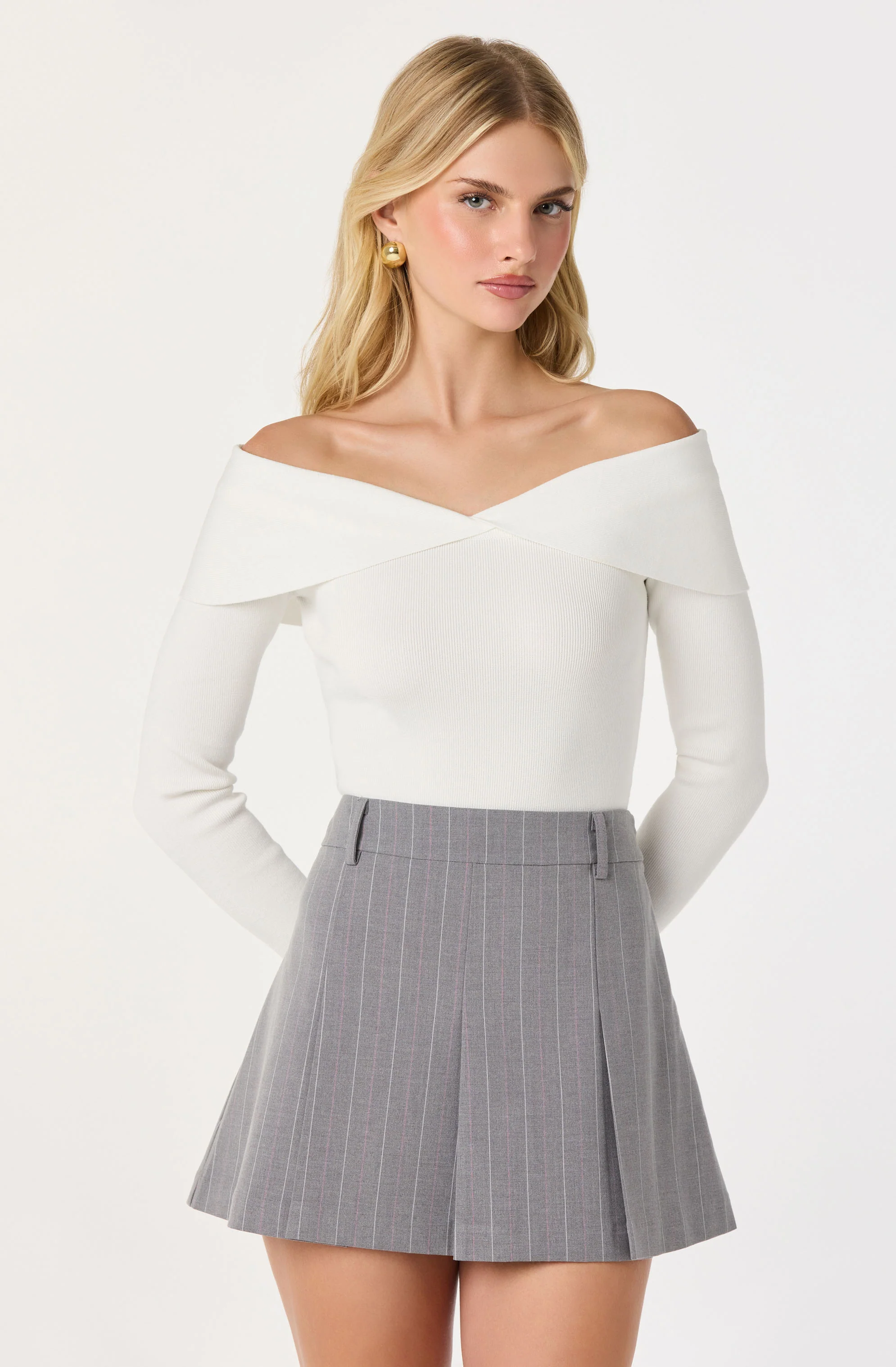 Ribbed Off Shoulder Long Sleeve Sweater - Image 7