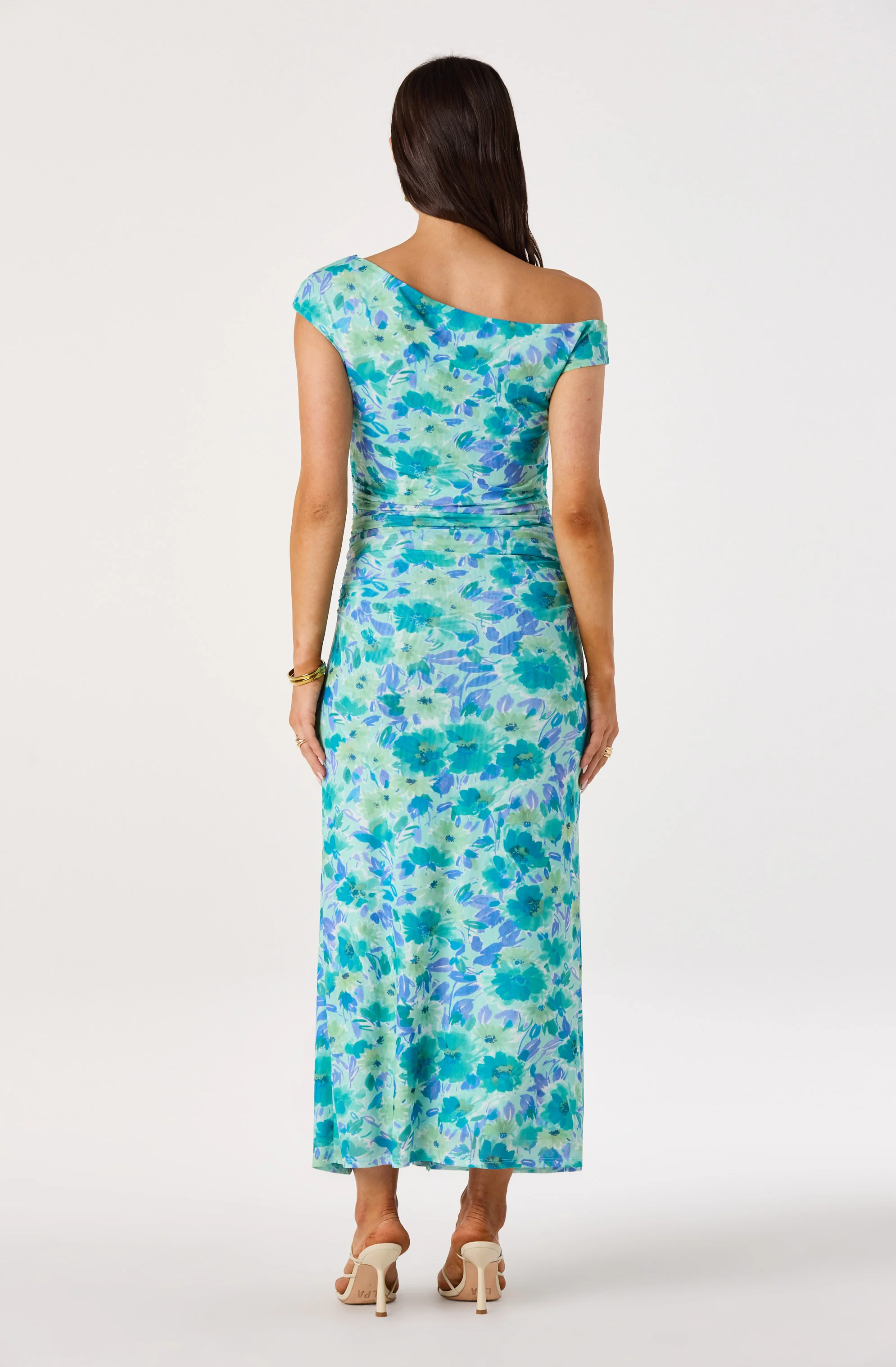Off Shoulder Ruched Floral Maxi Dress - Image 3
