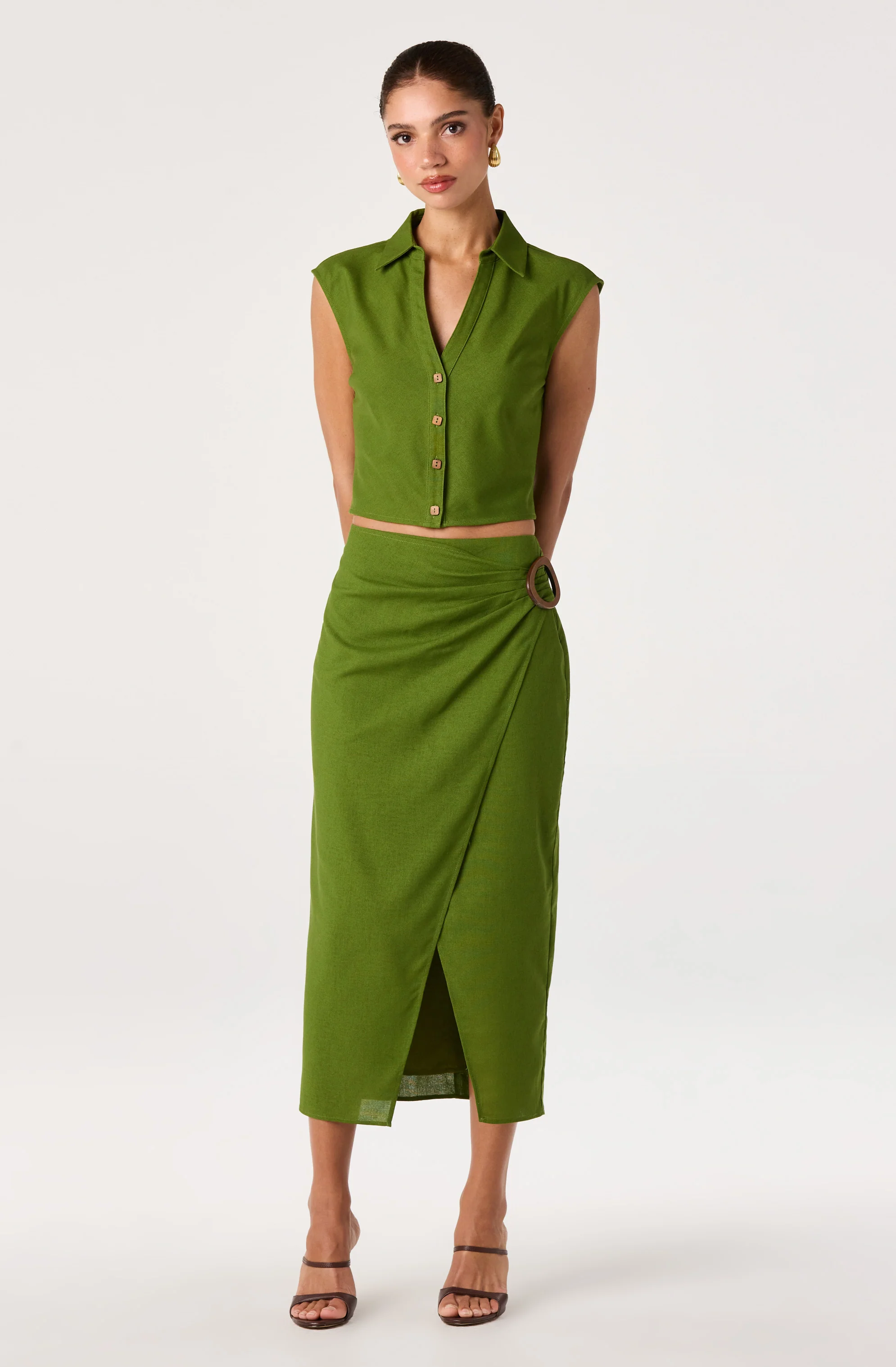 Onyx Faux Wrap Midi Skirt - Image 2