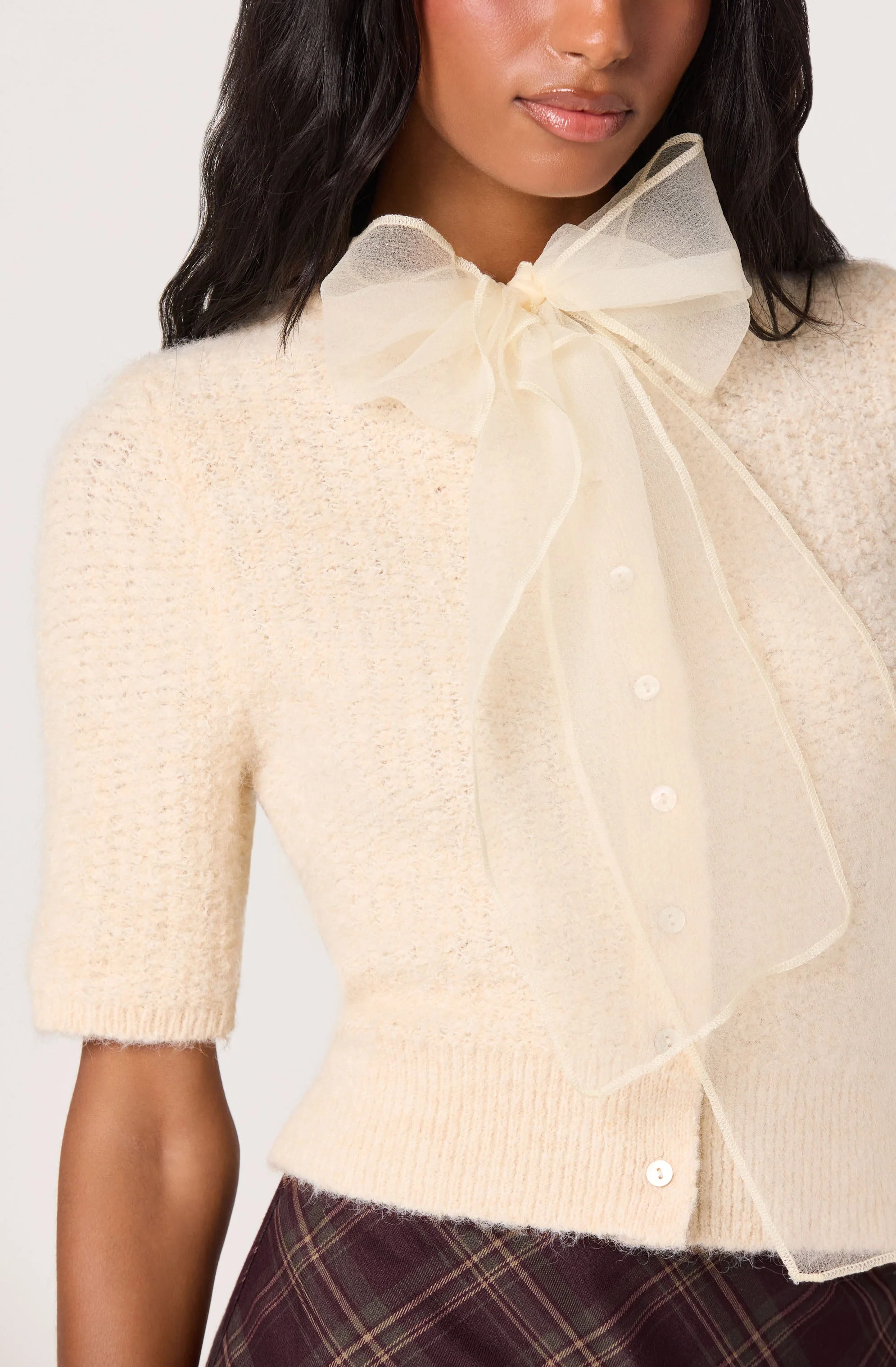 Organza Bow Short Sleeve Cardigan - Image 10