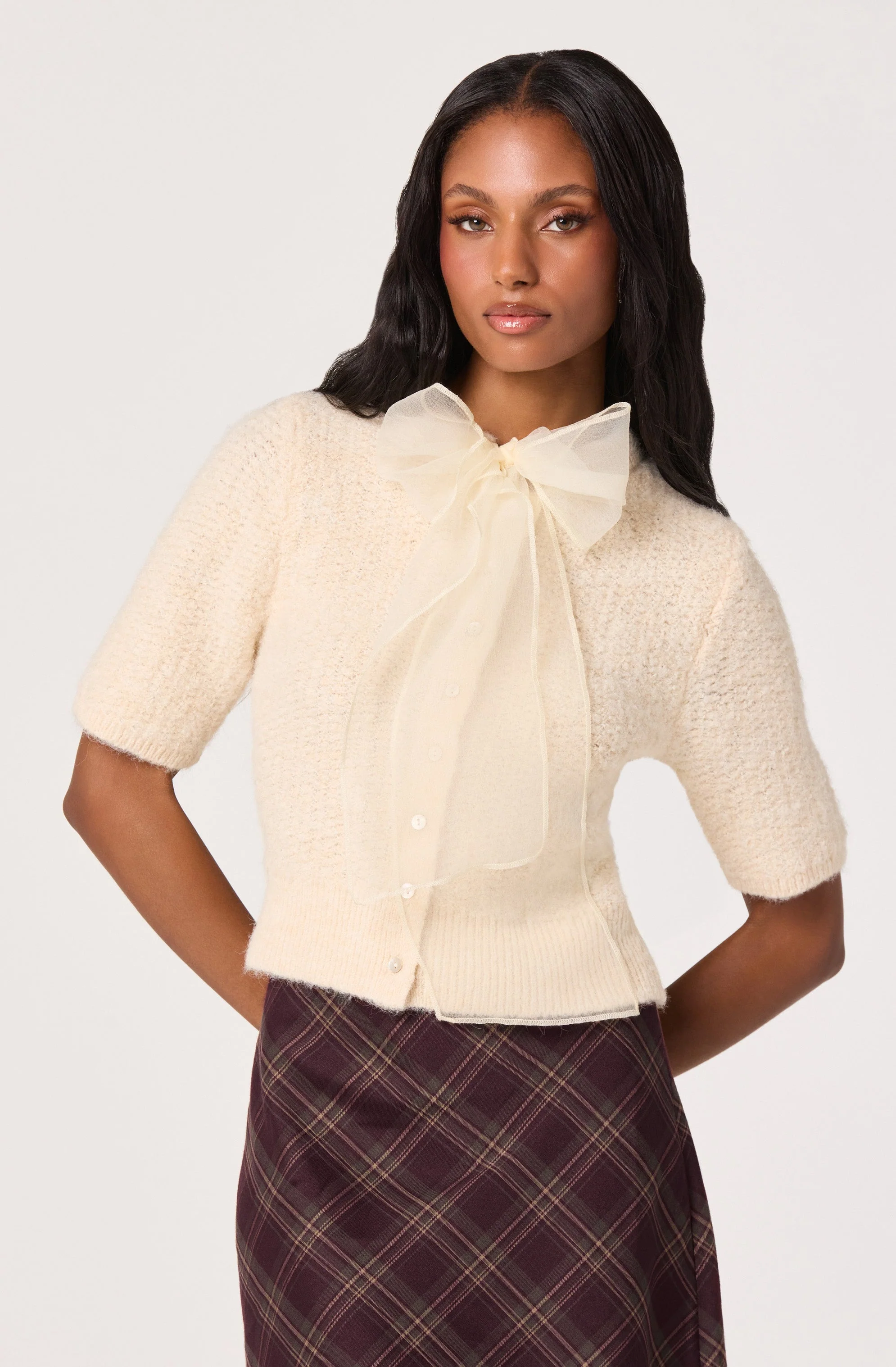 Organza Bow Short Sleeve Cardigan - Image 11