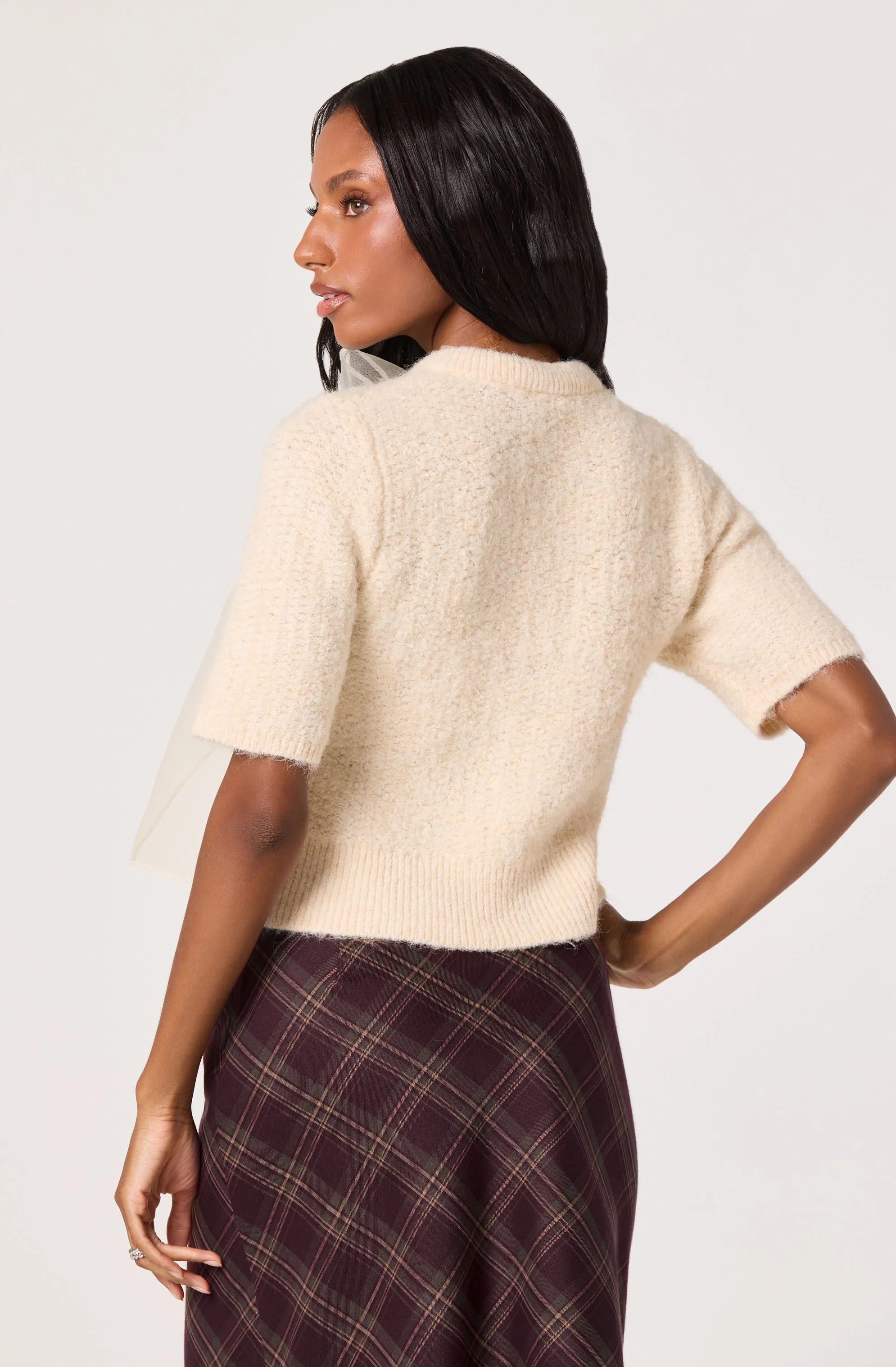 Organza Bow Short Sleeve Cardigan - Image 12