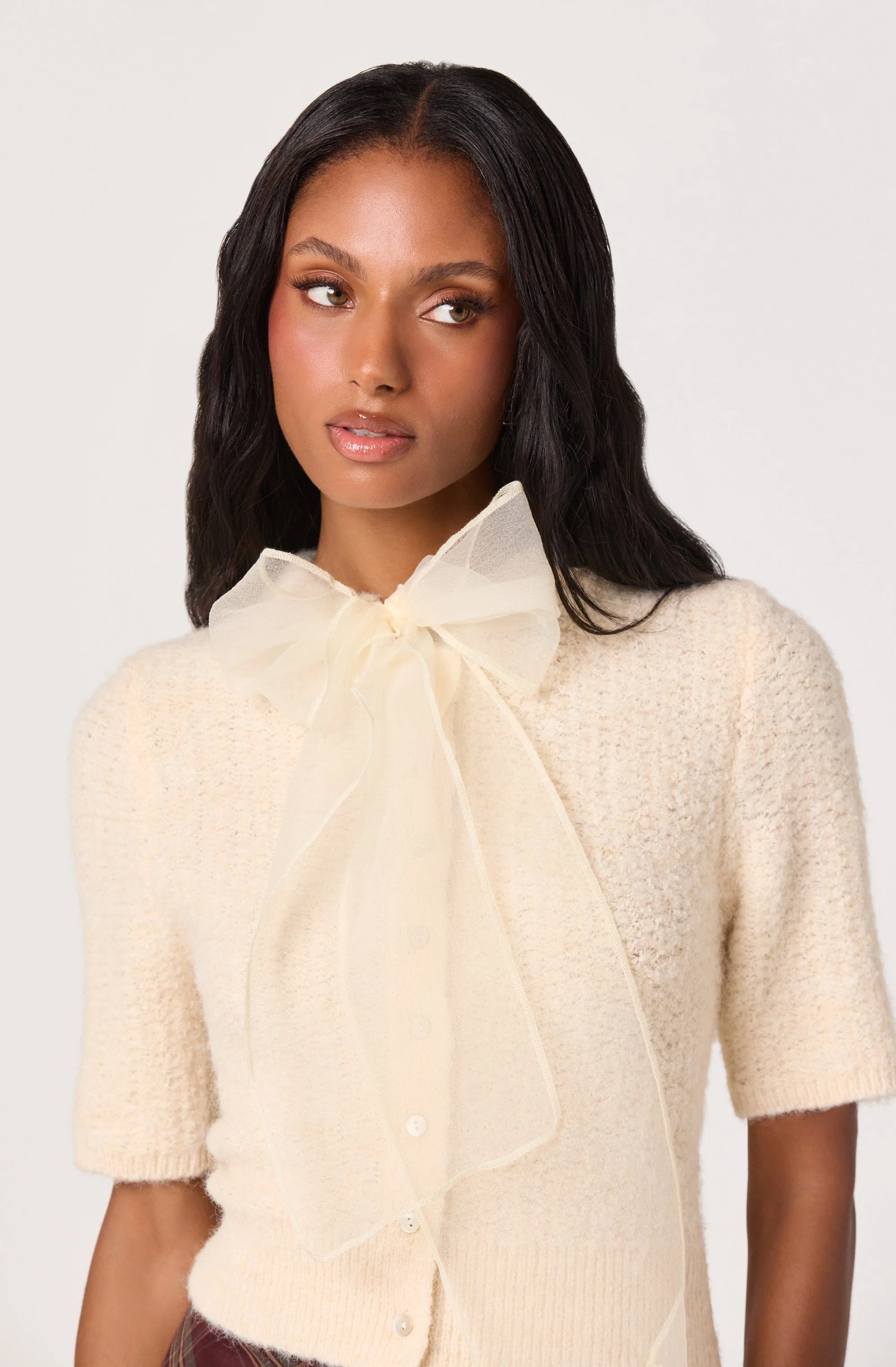 Organza Bow Short Sleeve Cardigan - Image 7