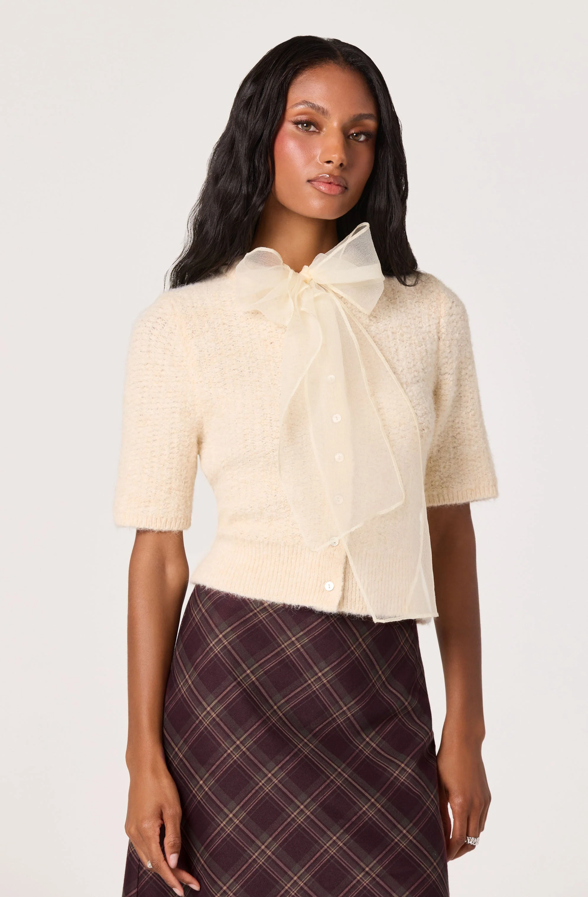 Organza Bow Short Sleeve Cardigan - Image 9