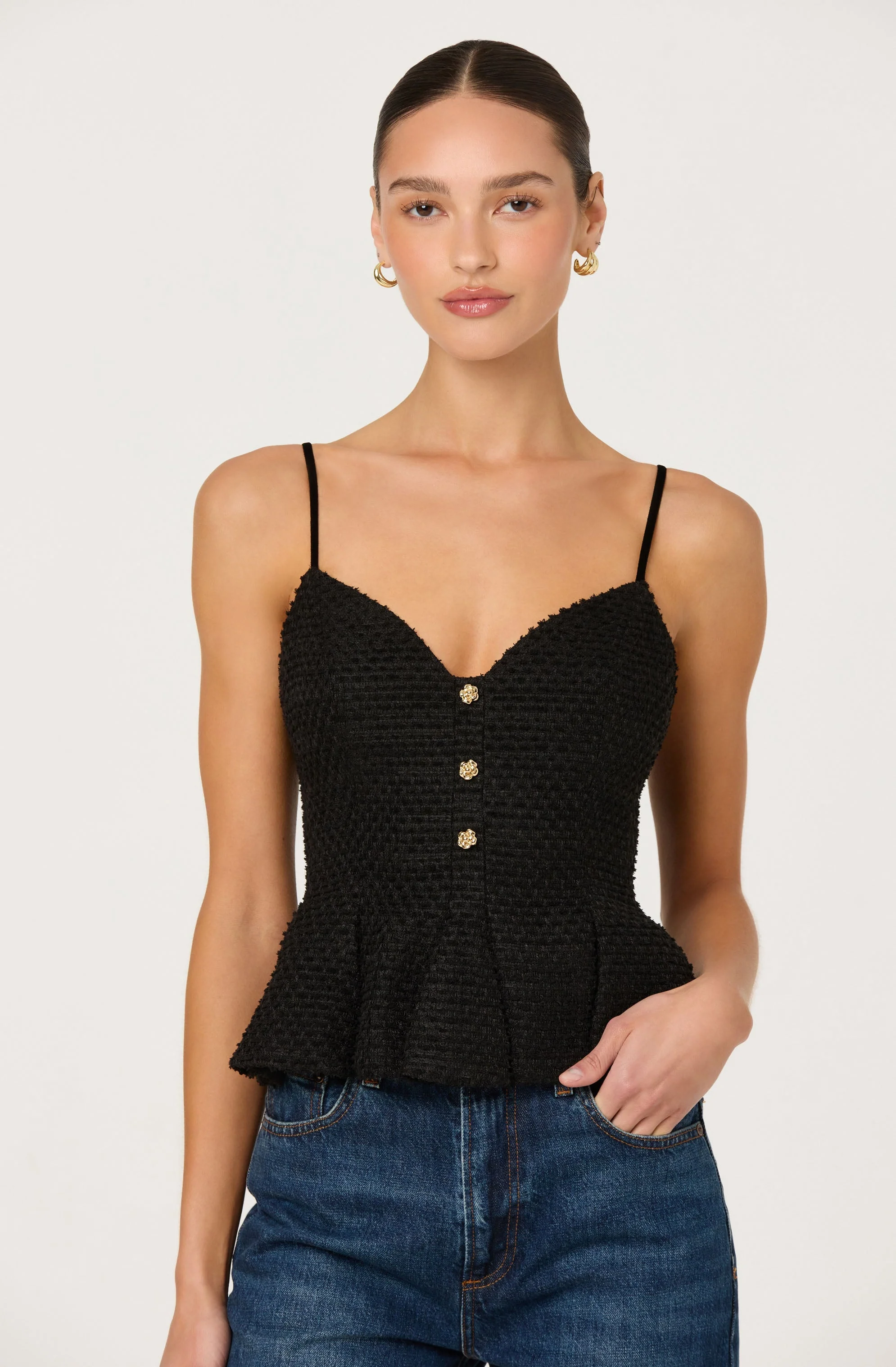 Paislee Tweed Sweetheart Peplum Top - Image 2