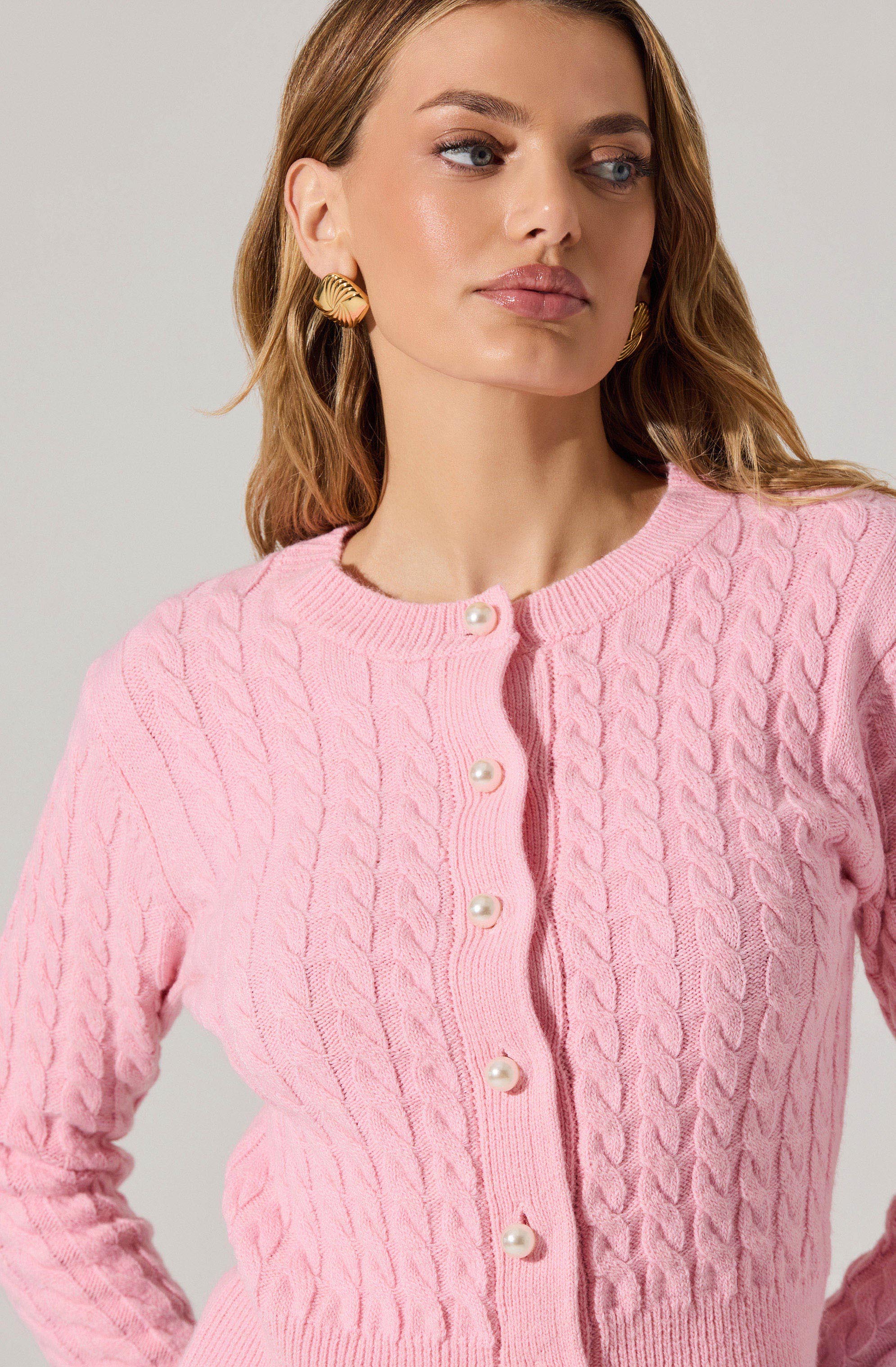 Pearl Button Cable Knit Cardigan - Image 12