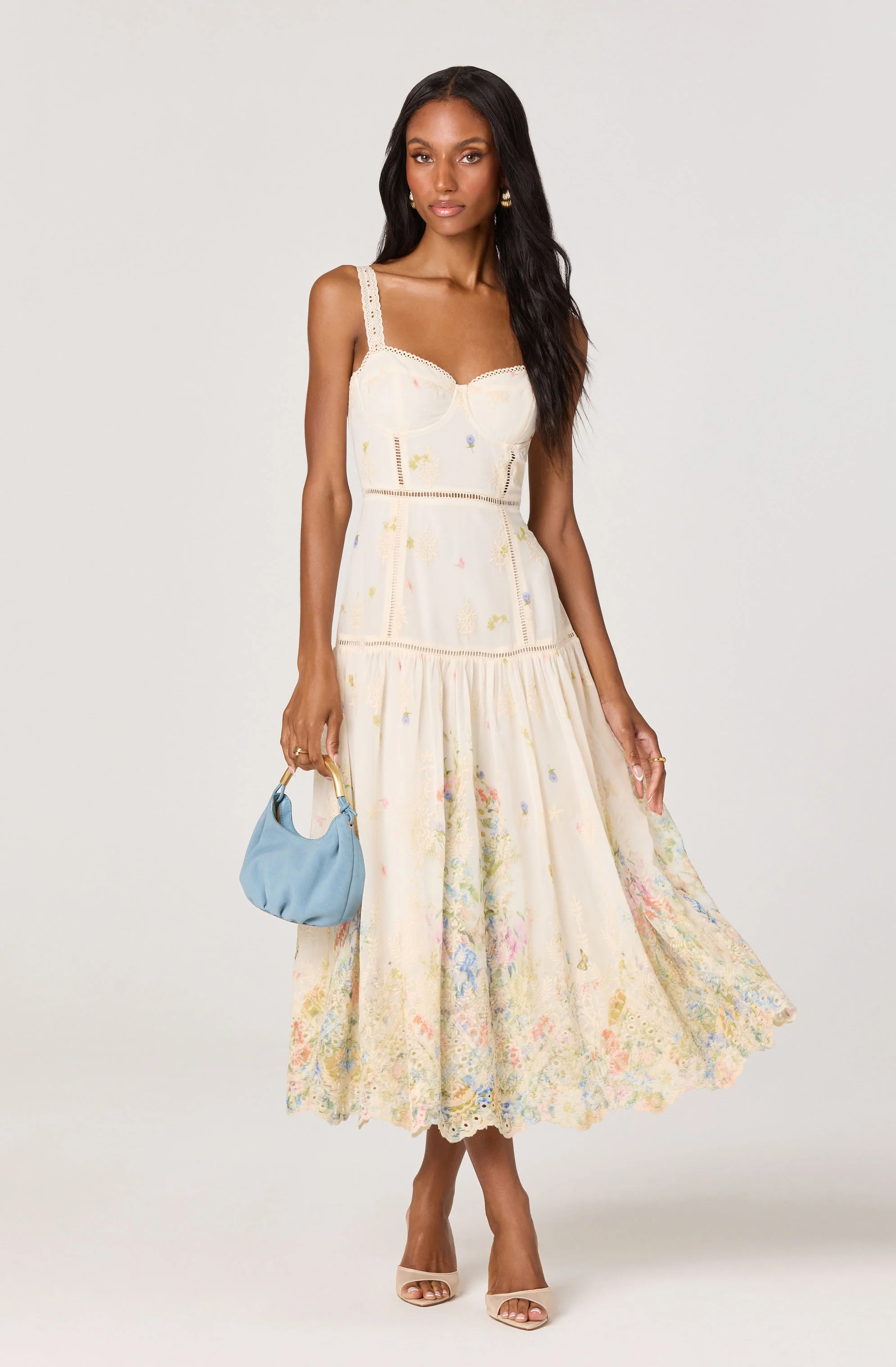 Pellagia Embroidered Eyelet Tiered Midi Dress