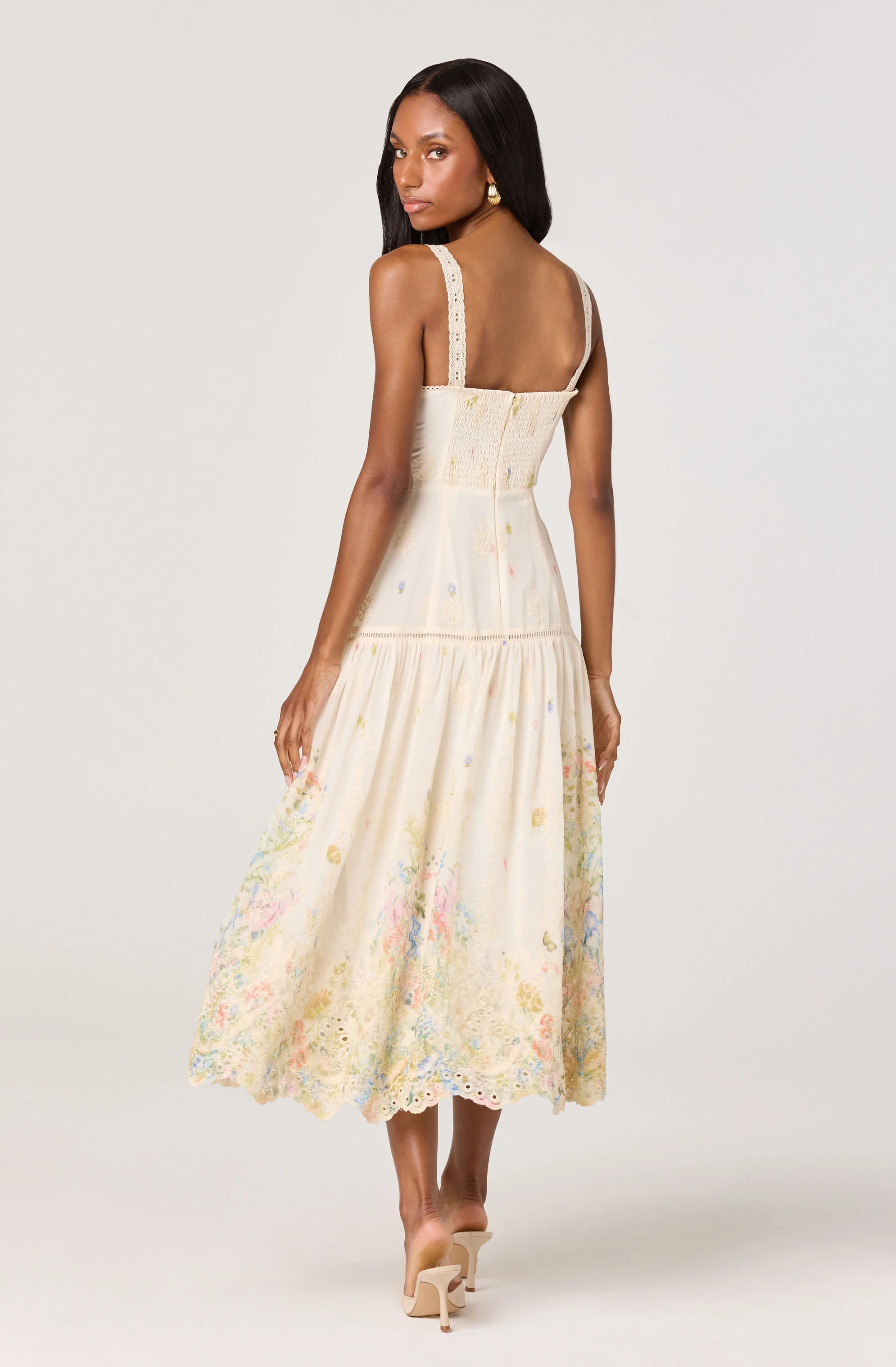 Pellagia Embroidered Eyelet Tiered Midi Dress - Image 4