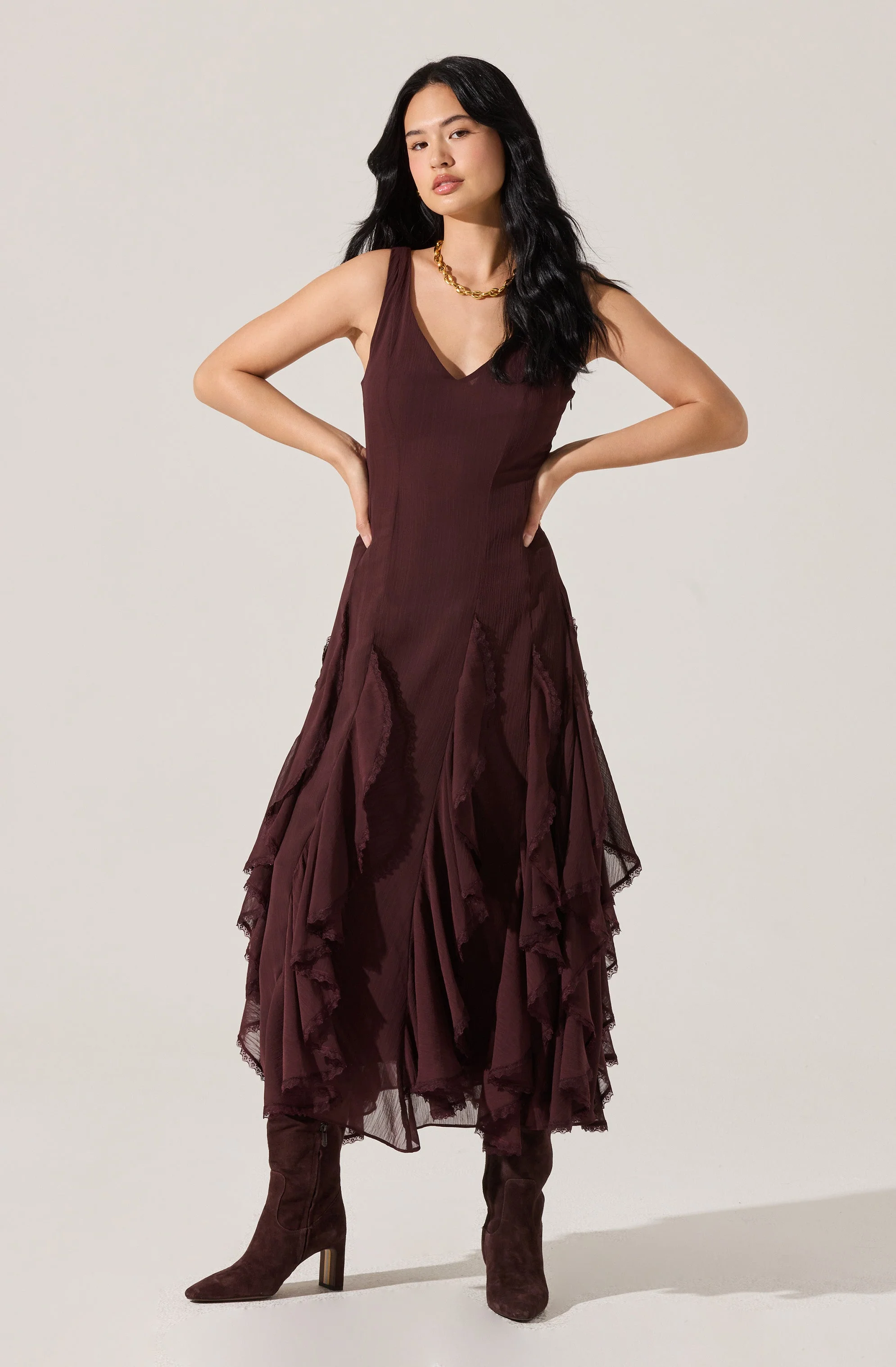 Philomene V-Neck Ruffle Trim Dress - Image 12
