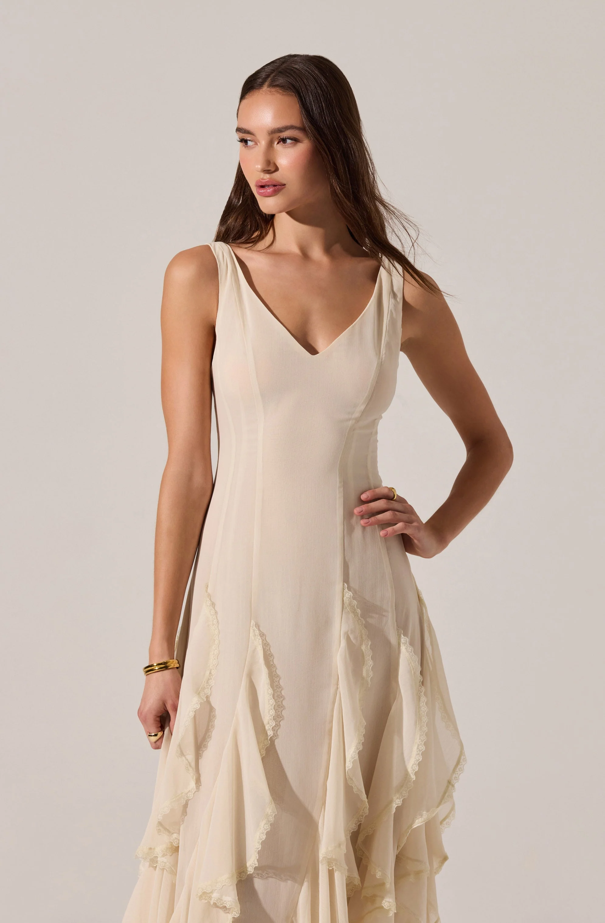 Philomene V-Neck Ruffle Trim Dress - Image 3