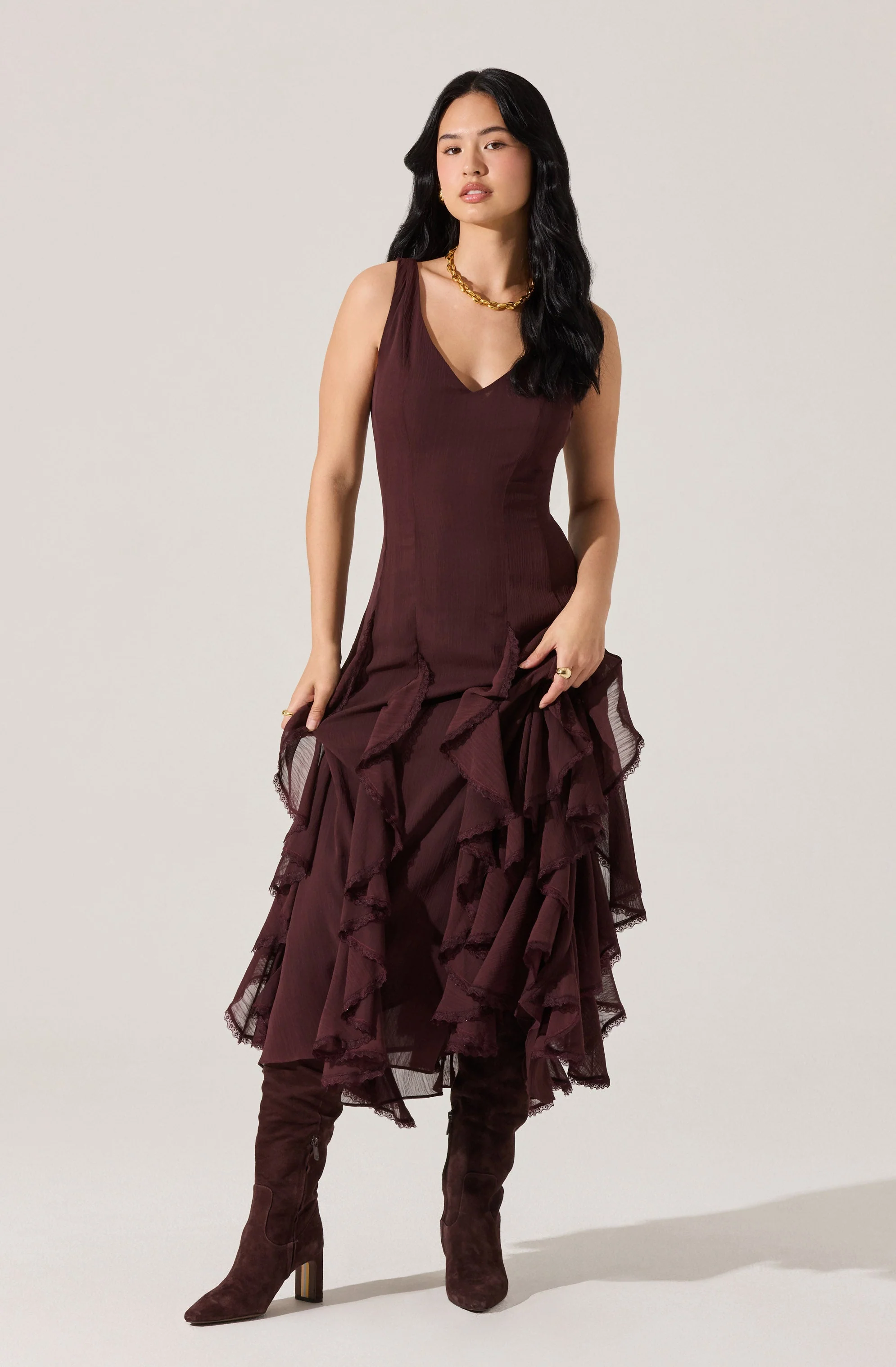 Philomene V-Neck Ruffle Trim Dress - Image 8