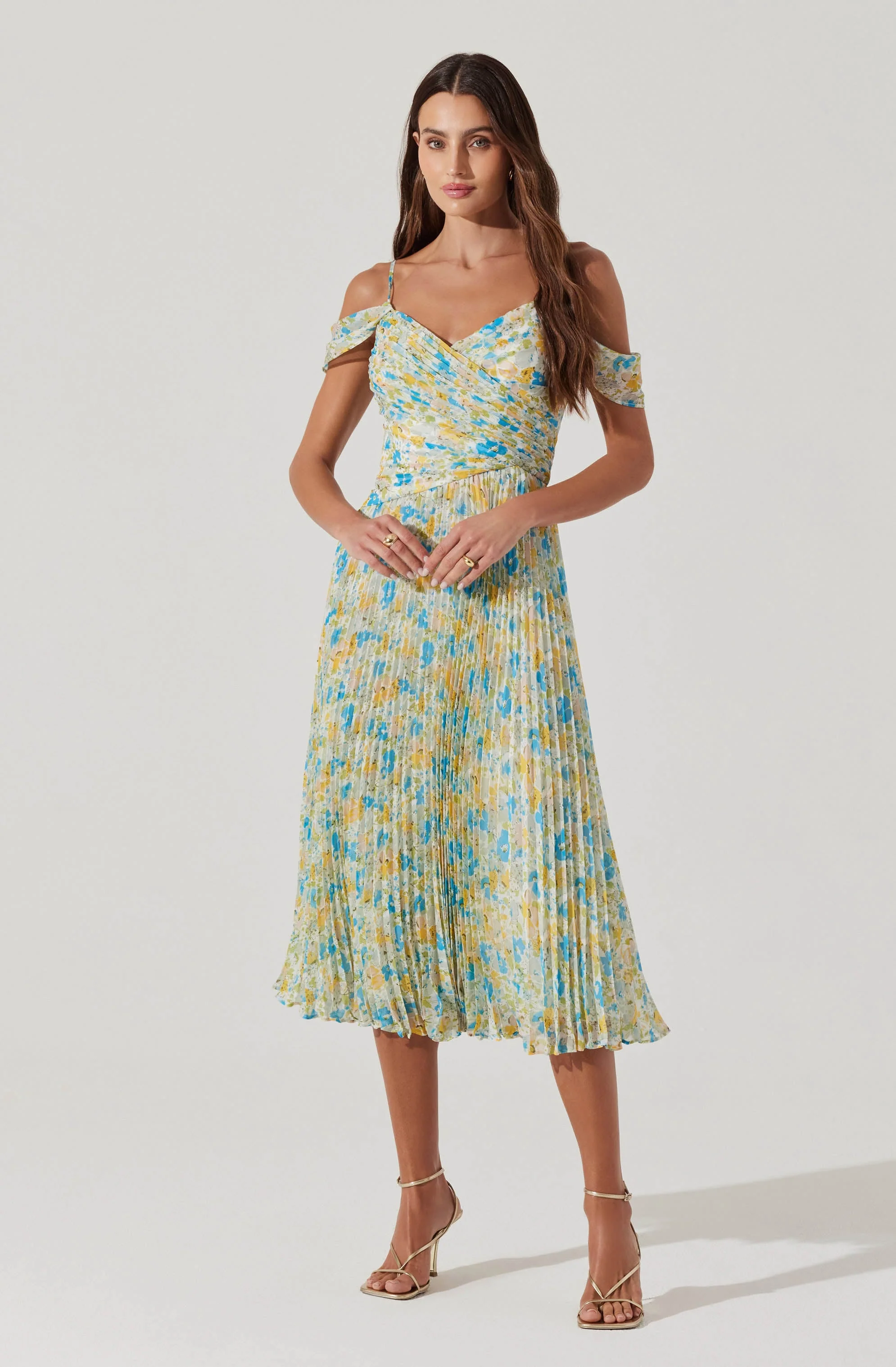 Pleated Cold Shoulder Midi Dress - Image 3