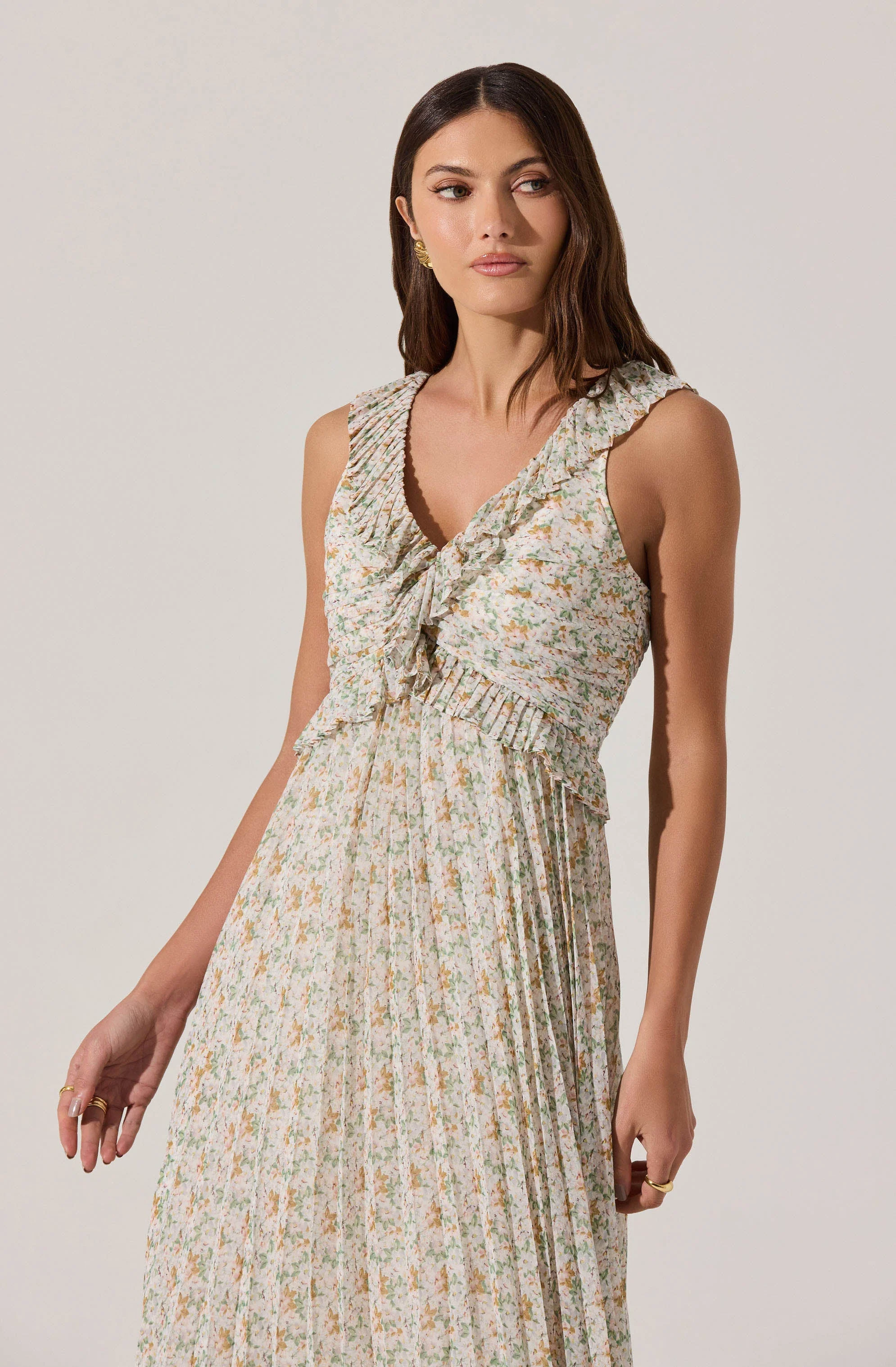 Floral Ruffle Pleated Midi Dress - Image 11