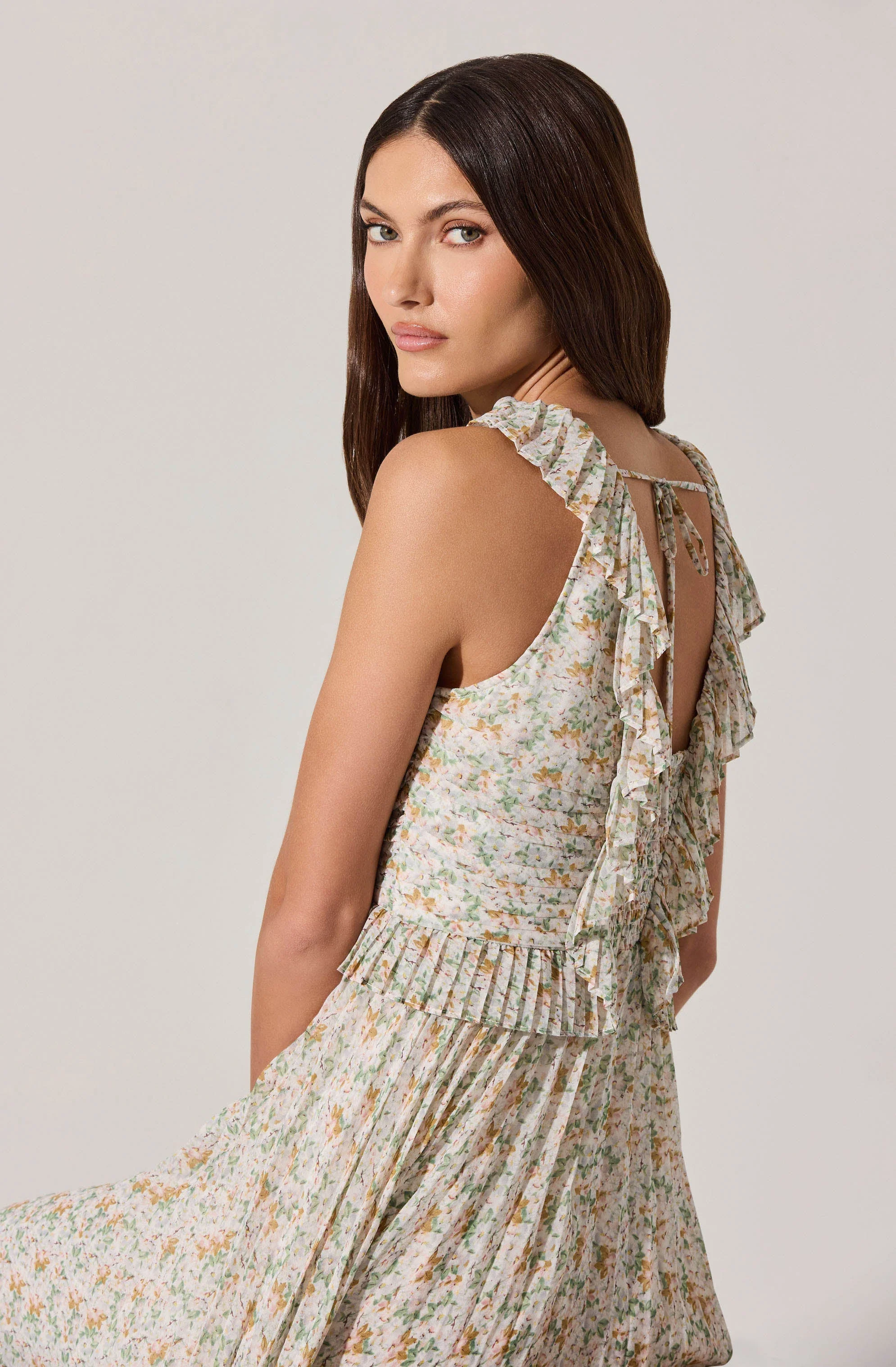Floral Ruffle Pleated Midi Dress - Image 12