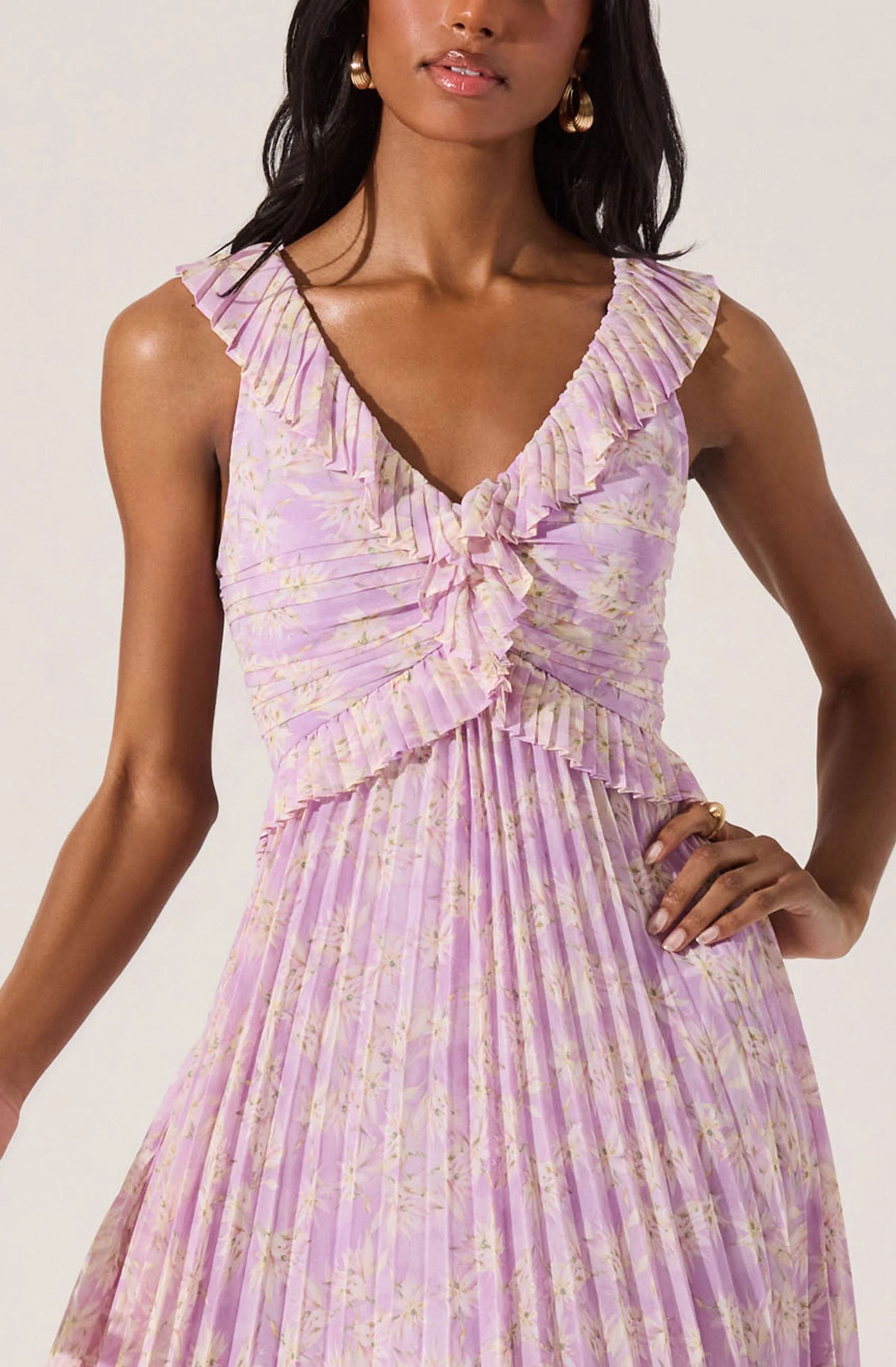 Floral Ruffle Pleated Midi Dress - Image 5