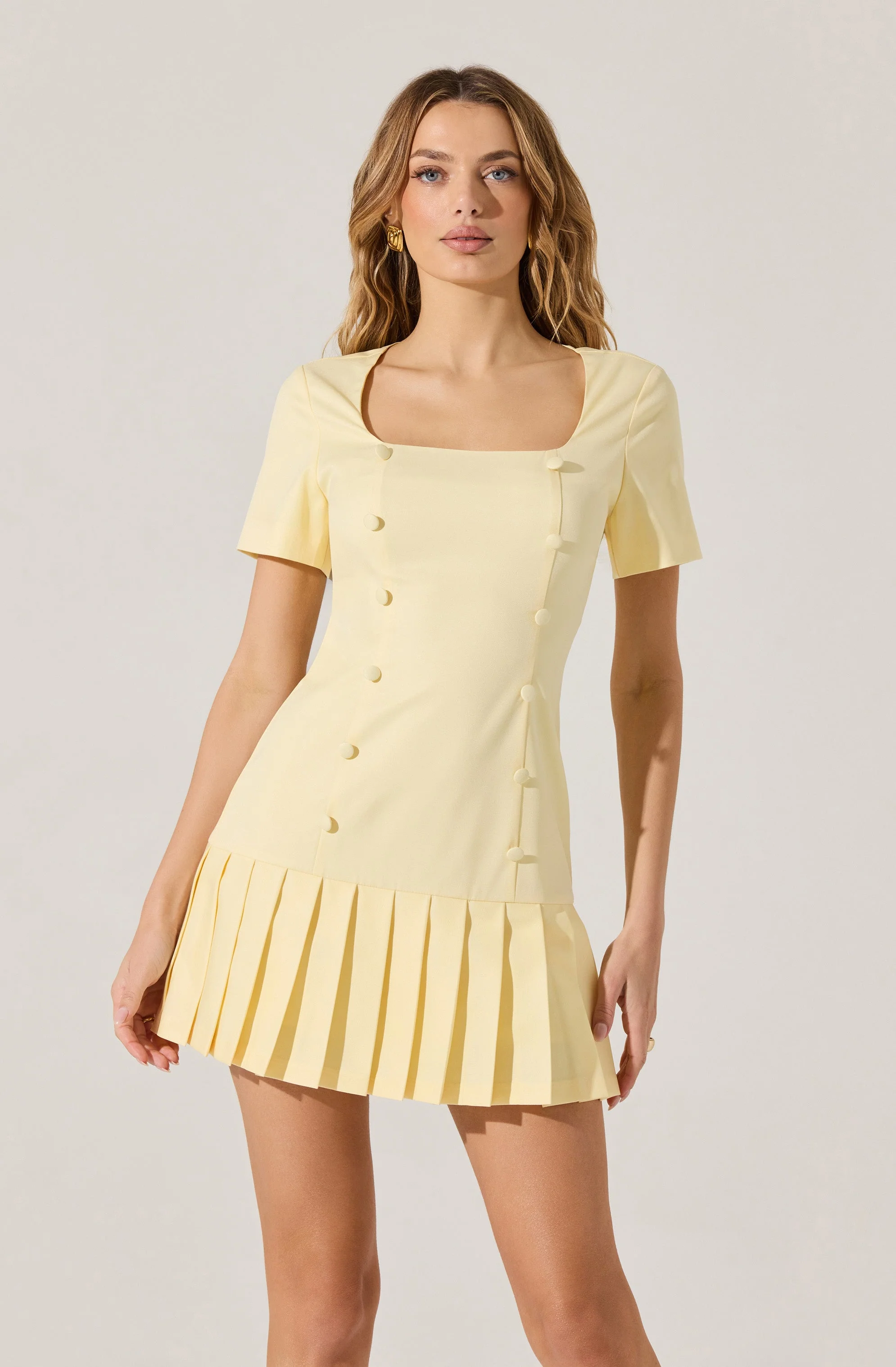 Pleated Button Mini Dress - Image 4