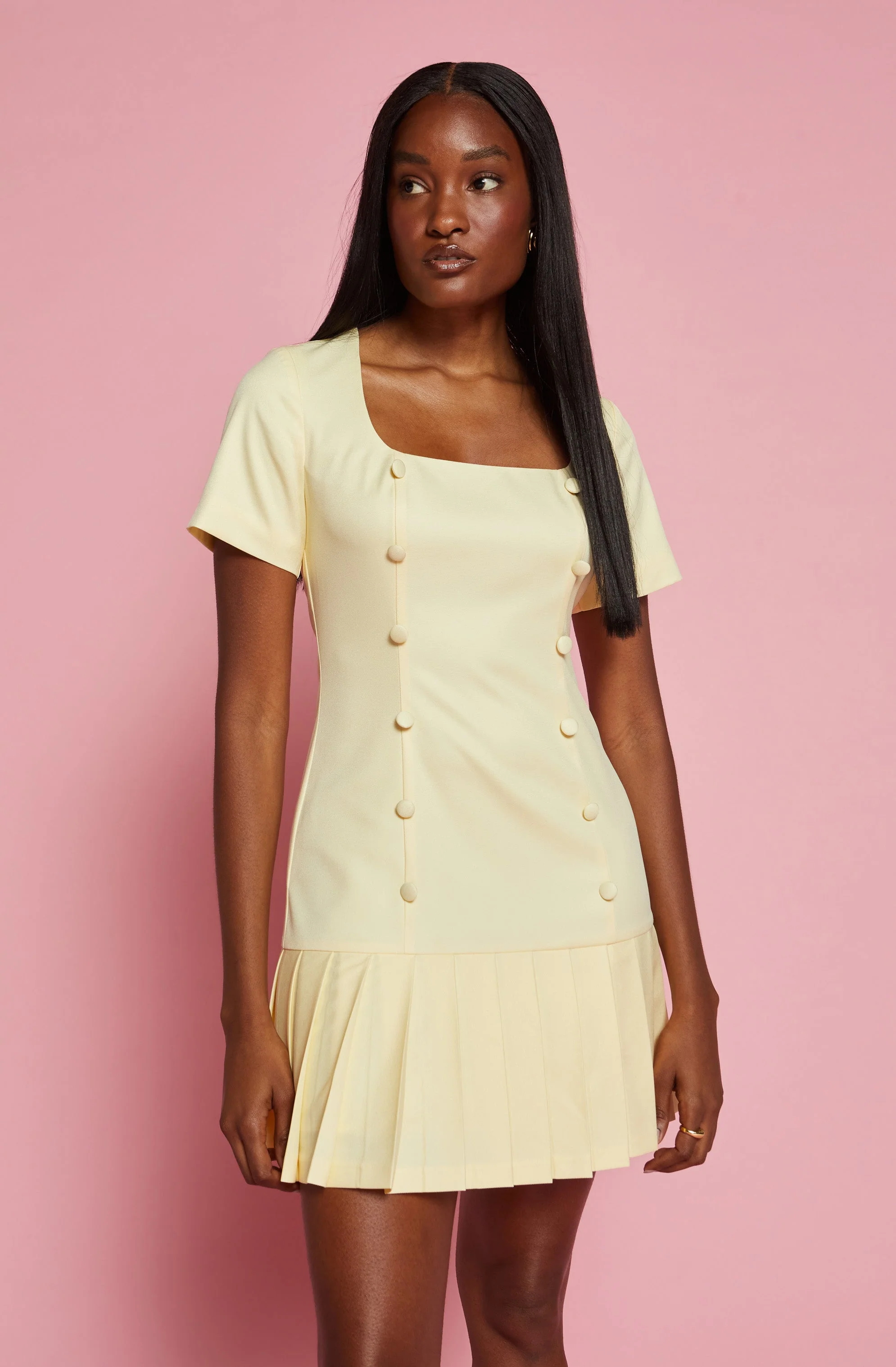 Pleated Button Mini Dress - Image 6