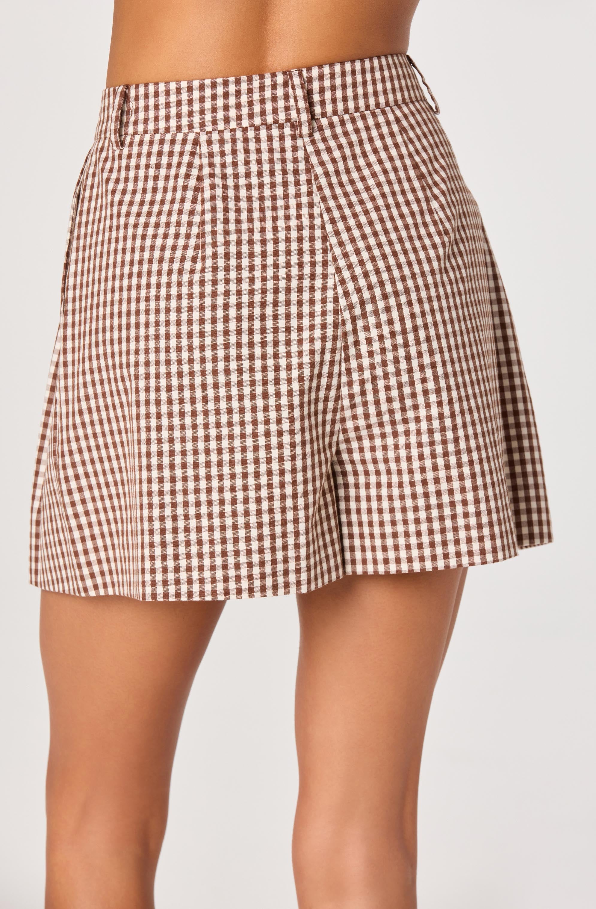 Preston Gingham Pleated High-Rise Shorts - Image 4