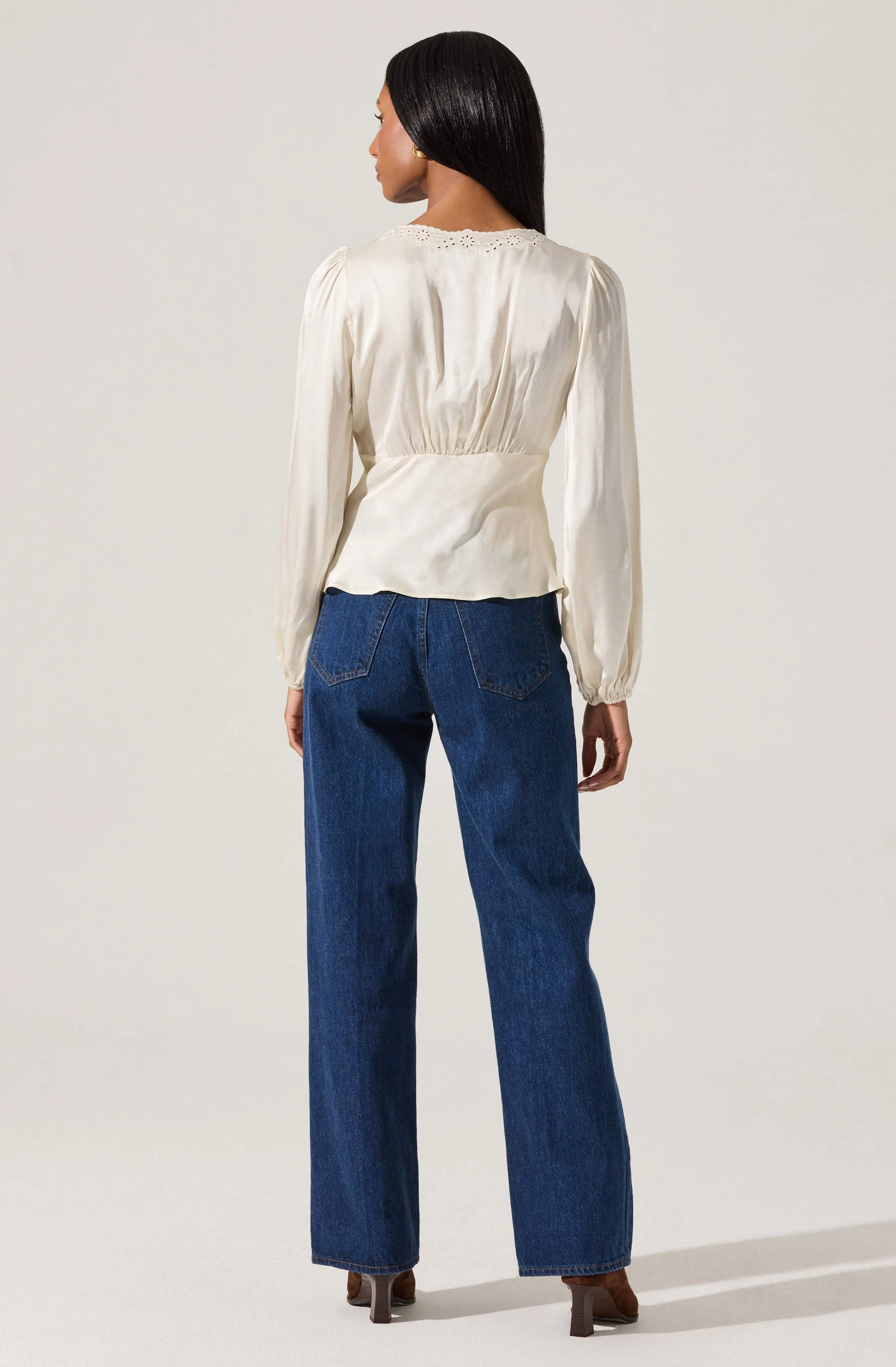 Roya Eyelet Trim Satin Top - Image 4