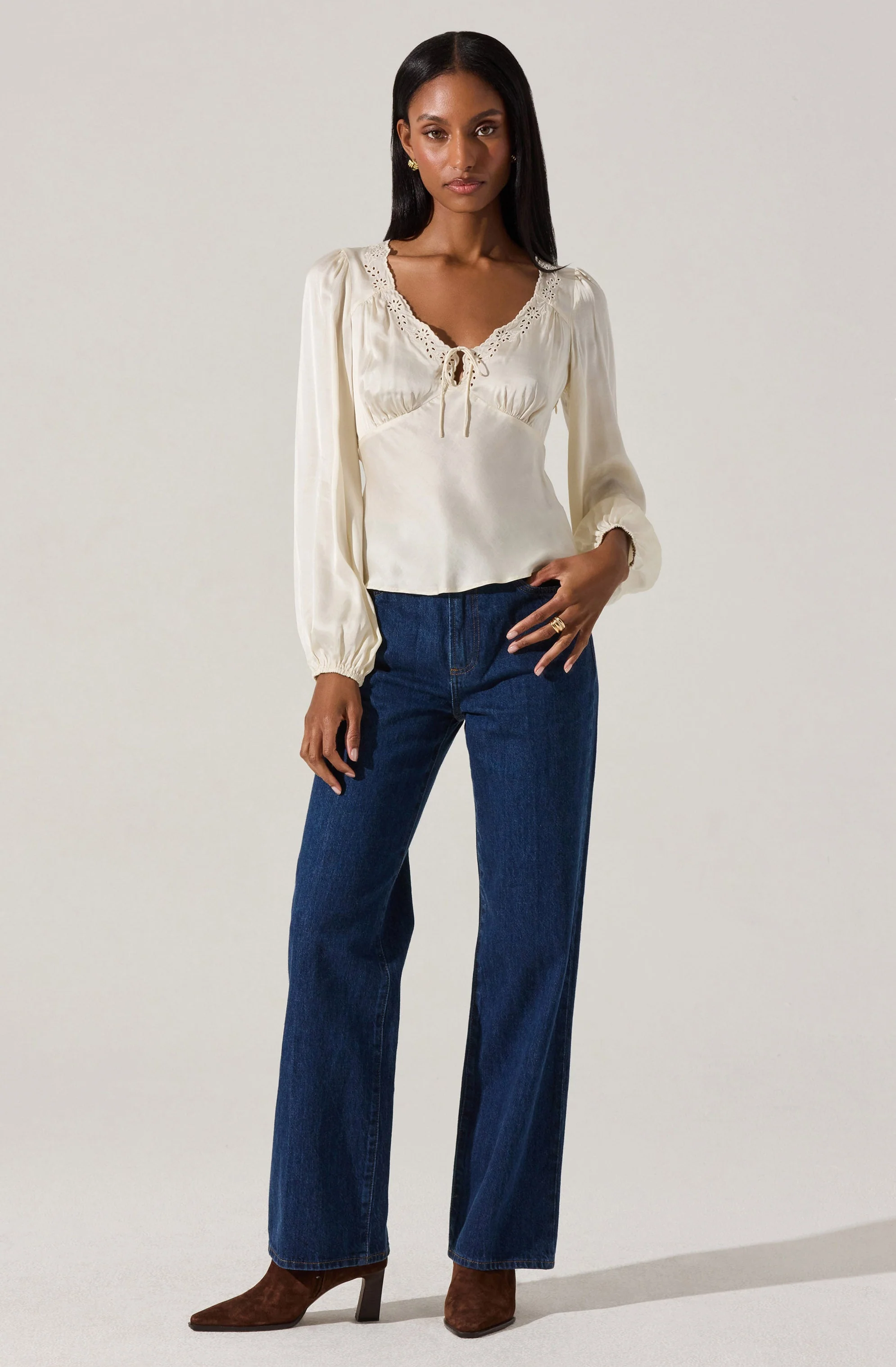 Roya Eyelet Trim Satin Top - Image 5