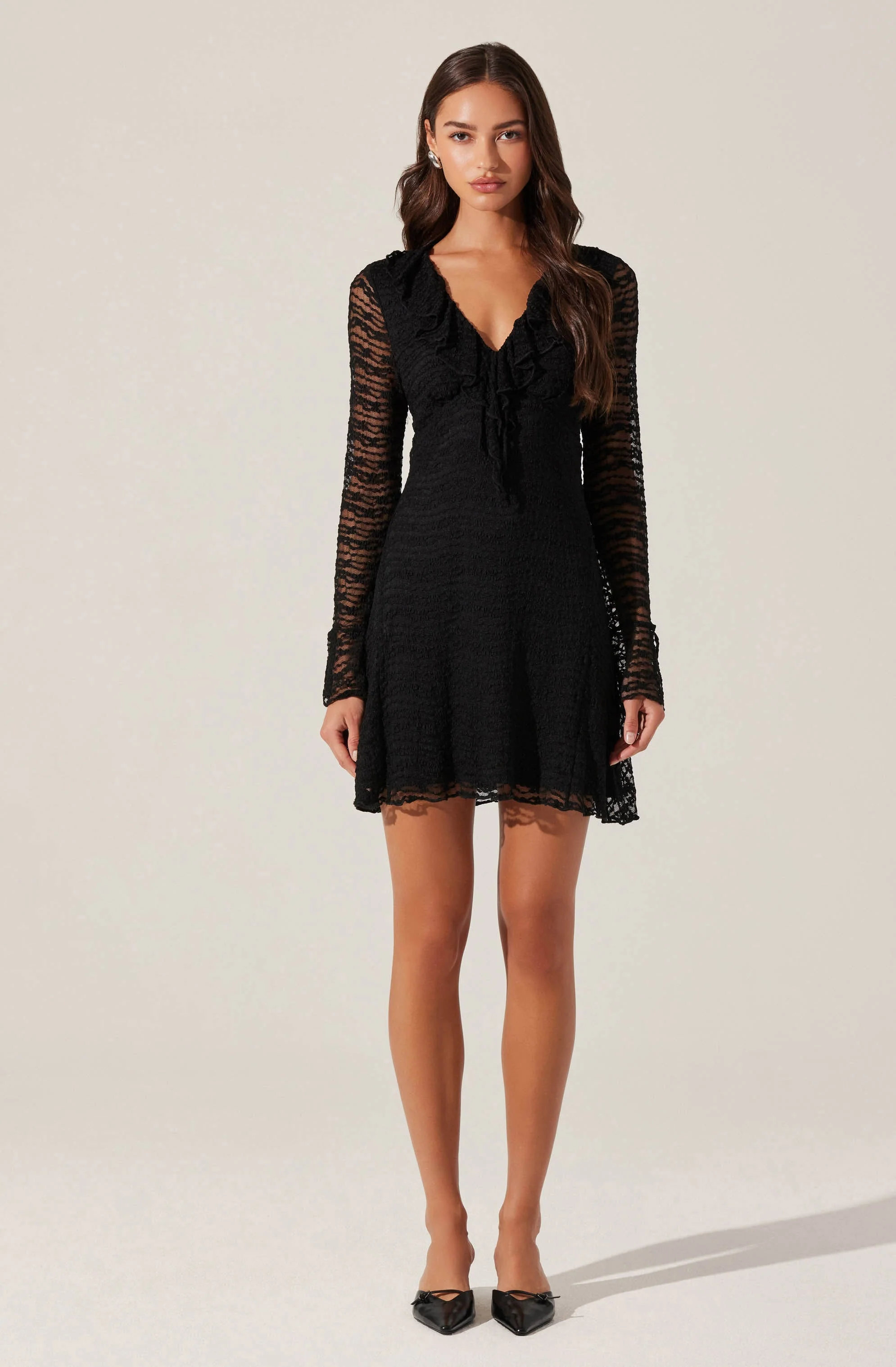 Ruffle V-Neck Lace Mini Dress - Image 5