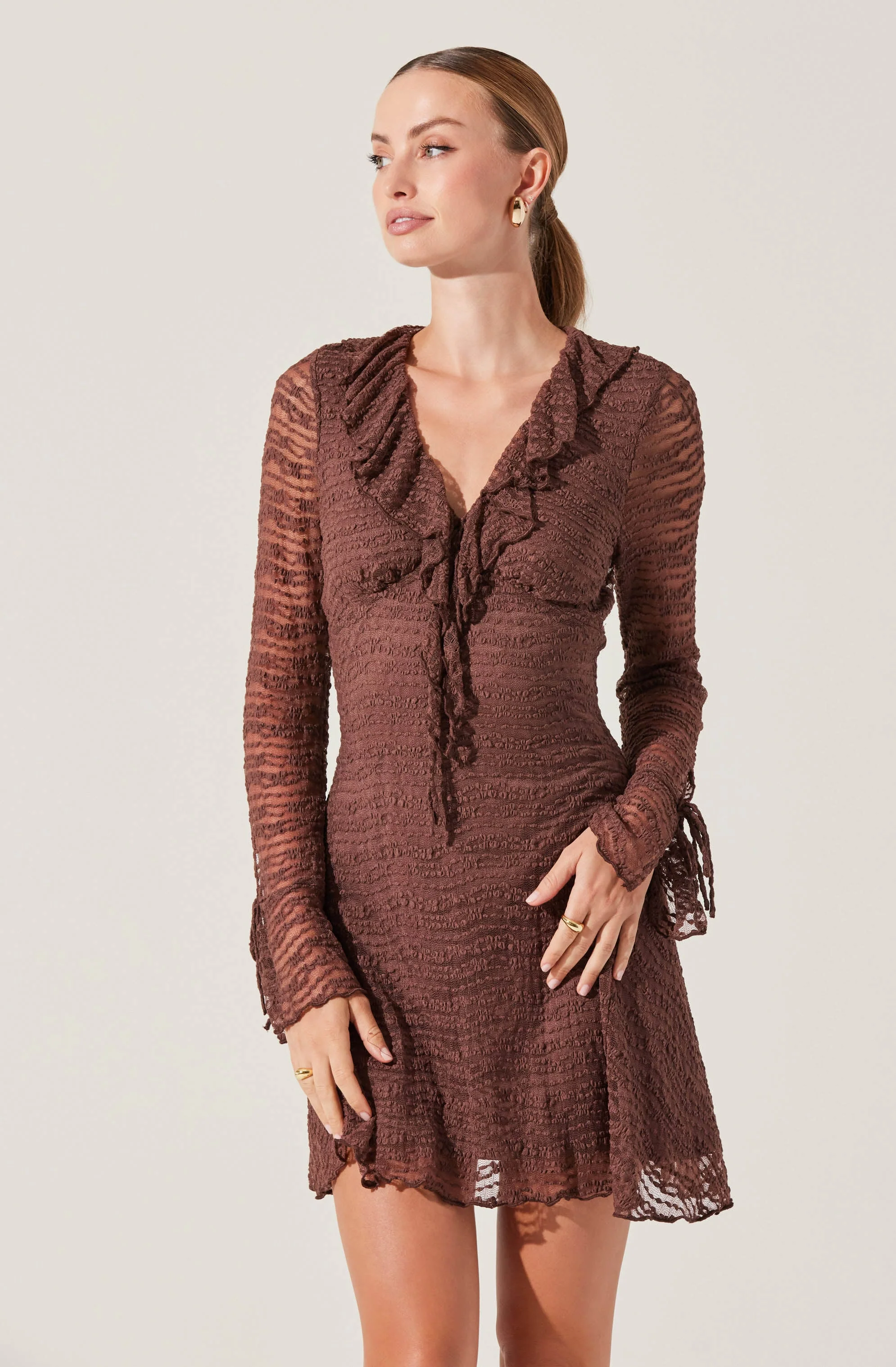 Ruffle V-Neck Lace Mini Dress - Image 8