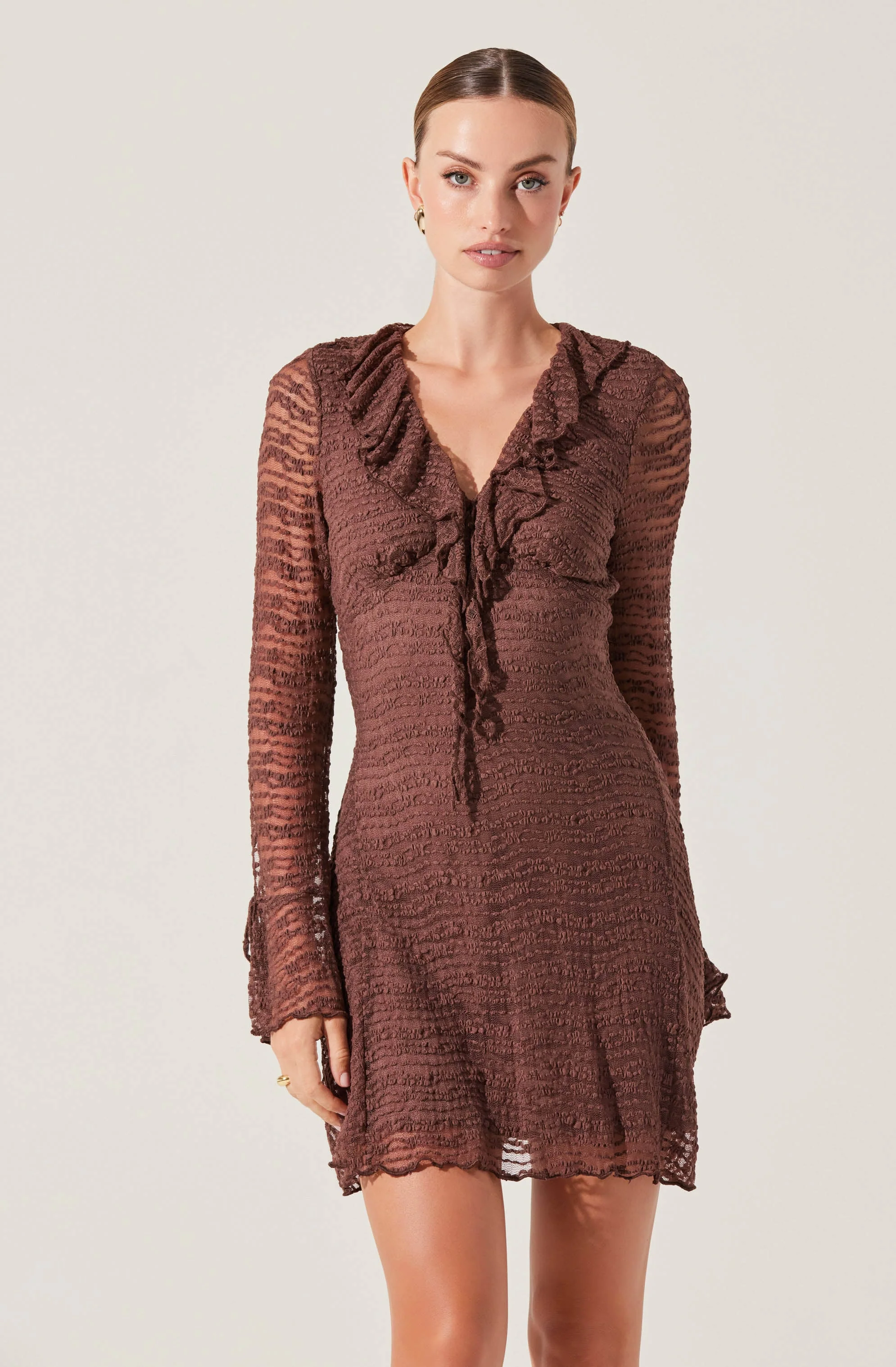 Ruffle V-Neck Lace Mini Dress - Image 9