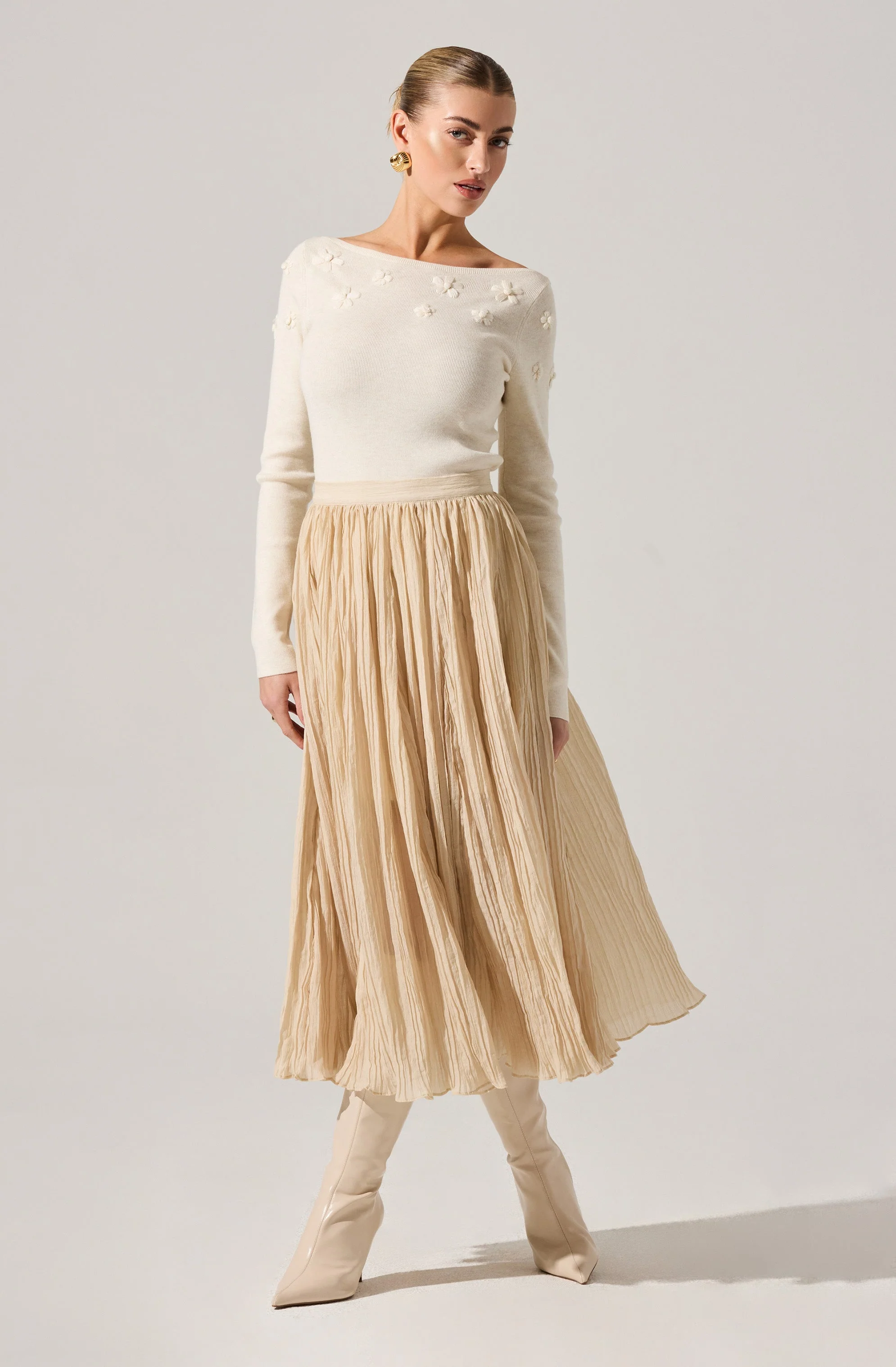 Salome Pleated Flare Midi Skirt - Image 11