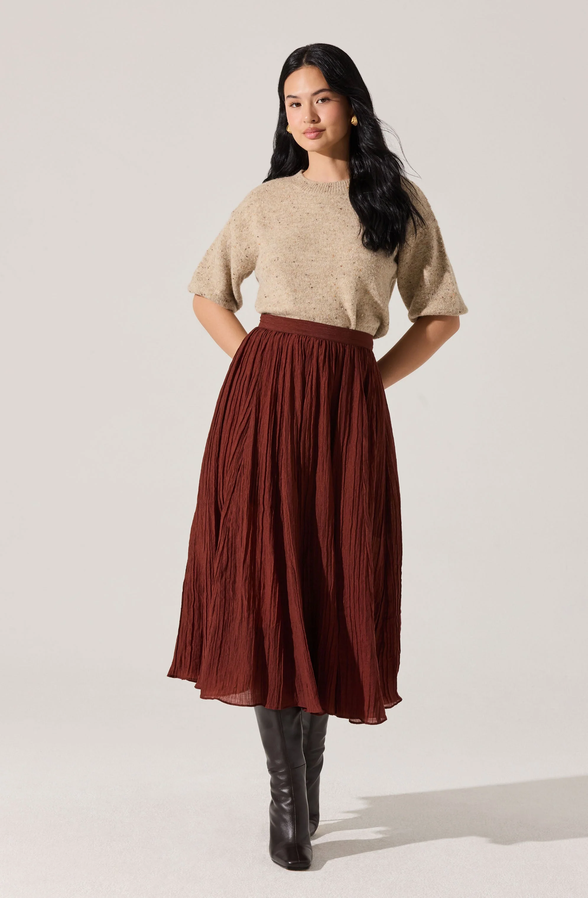 Salome Pleated Flare Midi Skirt - Image 4
