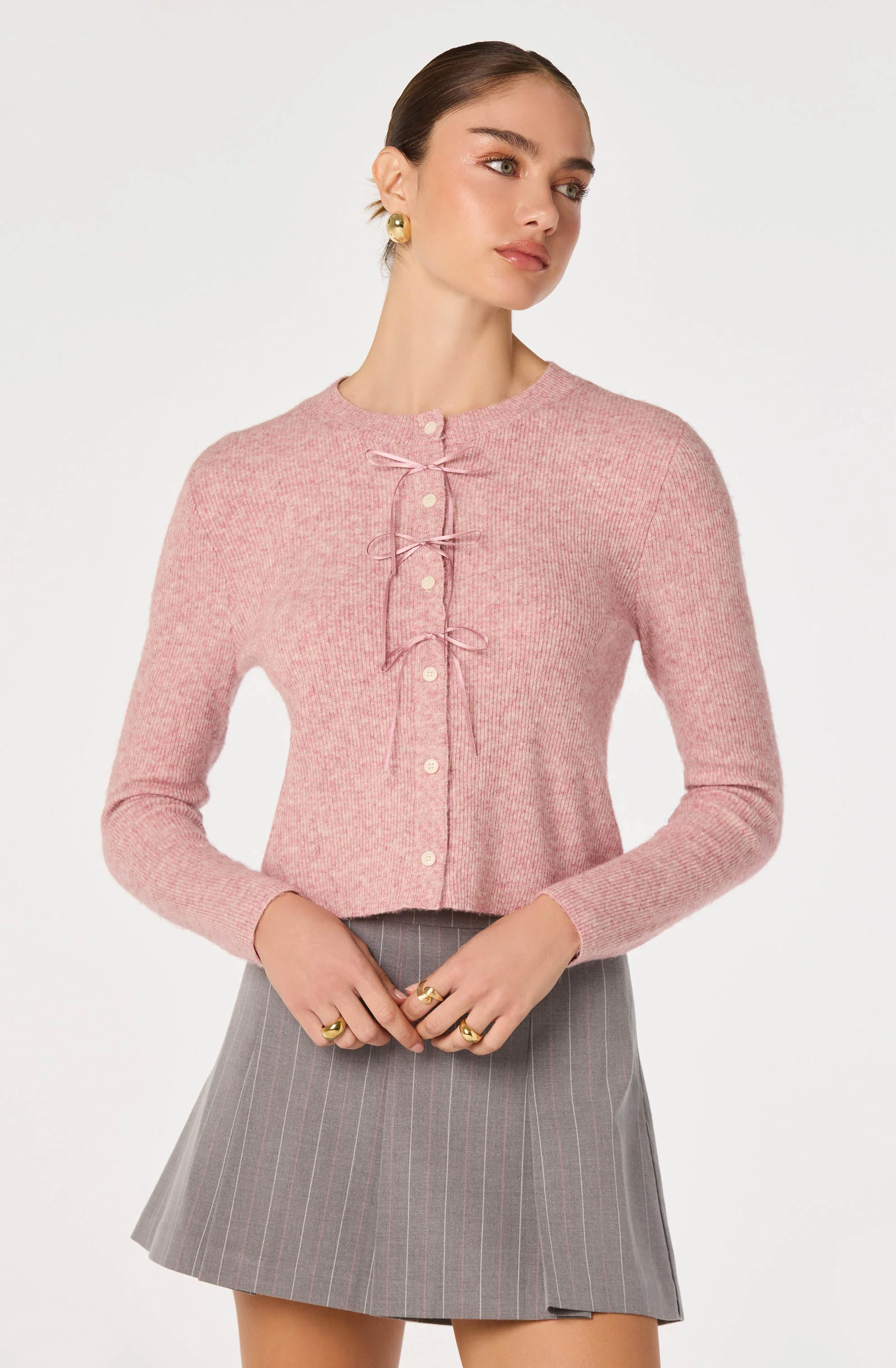 Ribbed Bow Adorned Cardigan - Image 7