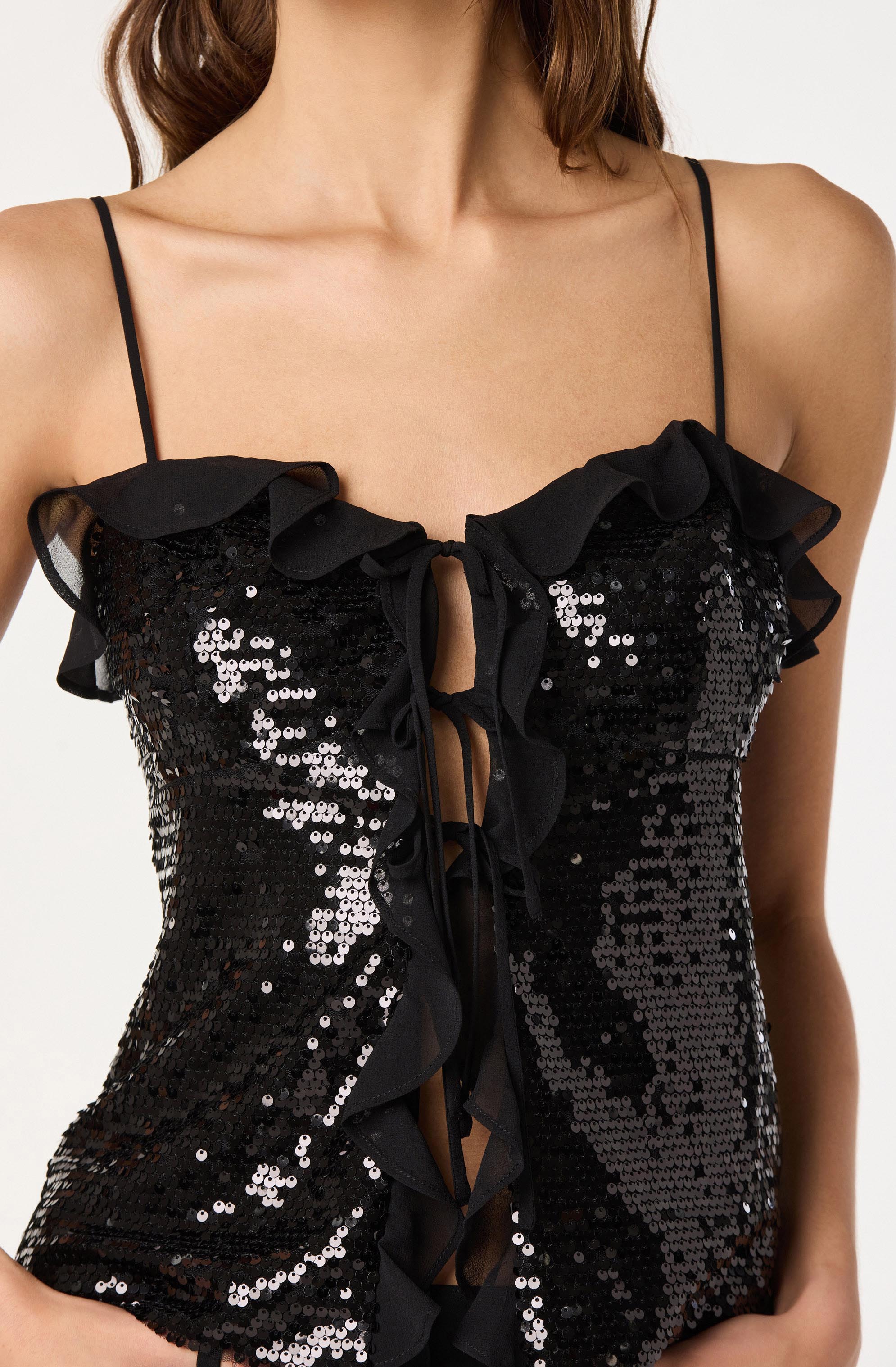 Sequin Ruffle Trim Tie Top - Image 5