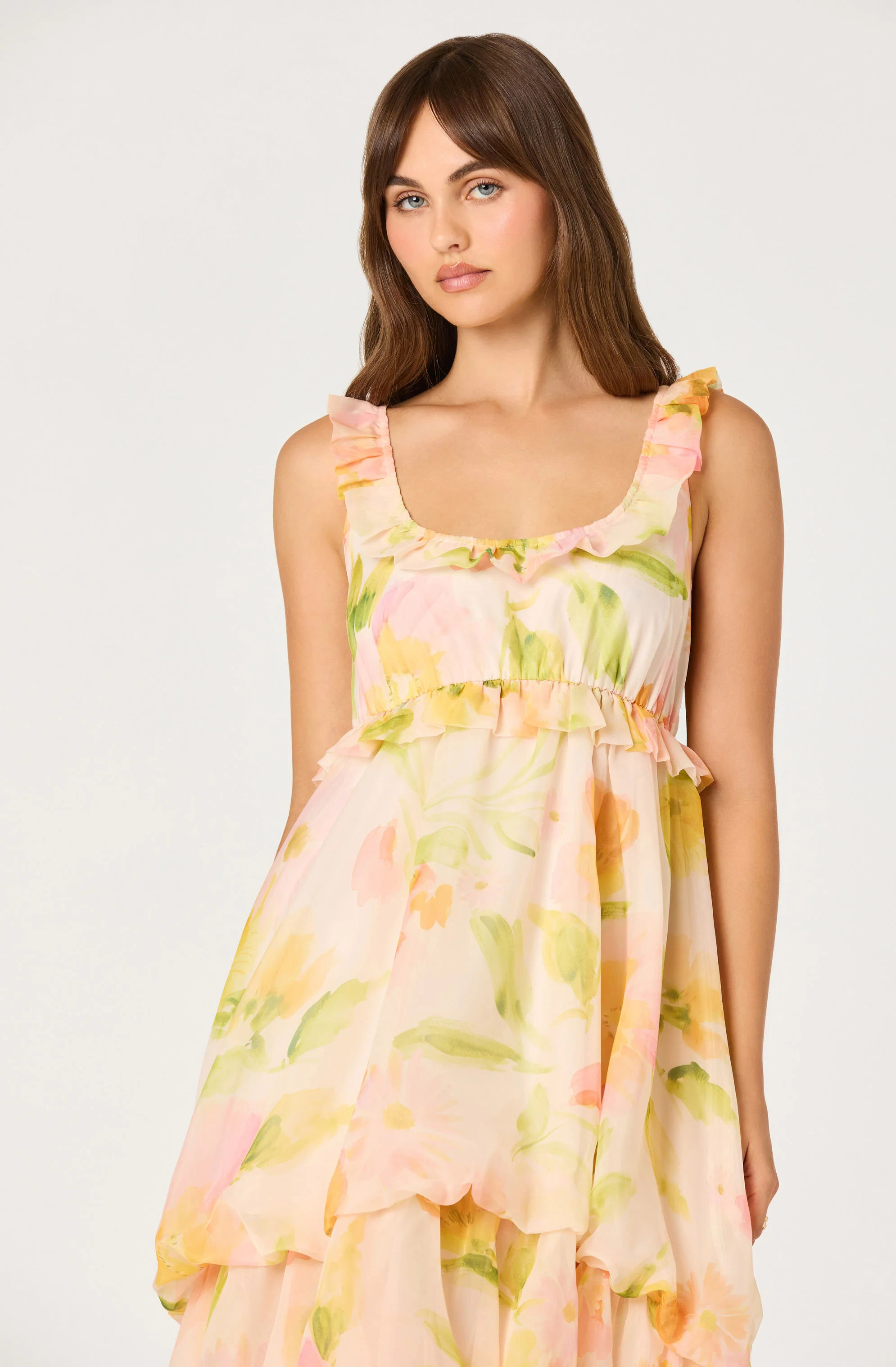 Serenidy Floral Ruffle Tiered High-Low Midi Dress - Image 3