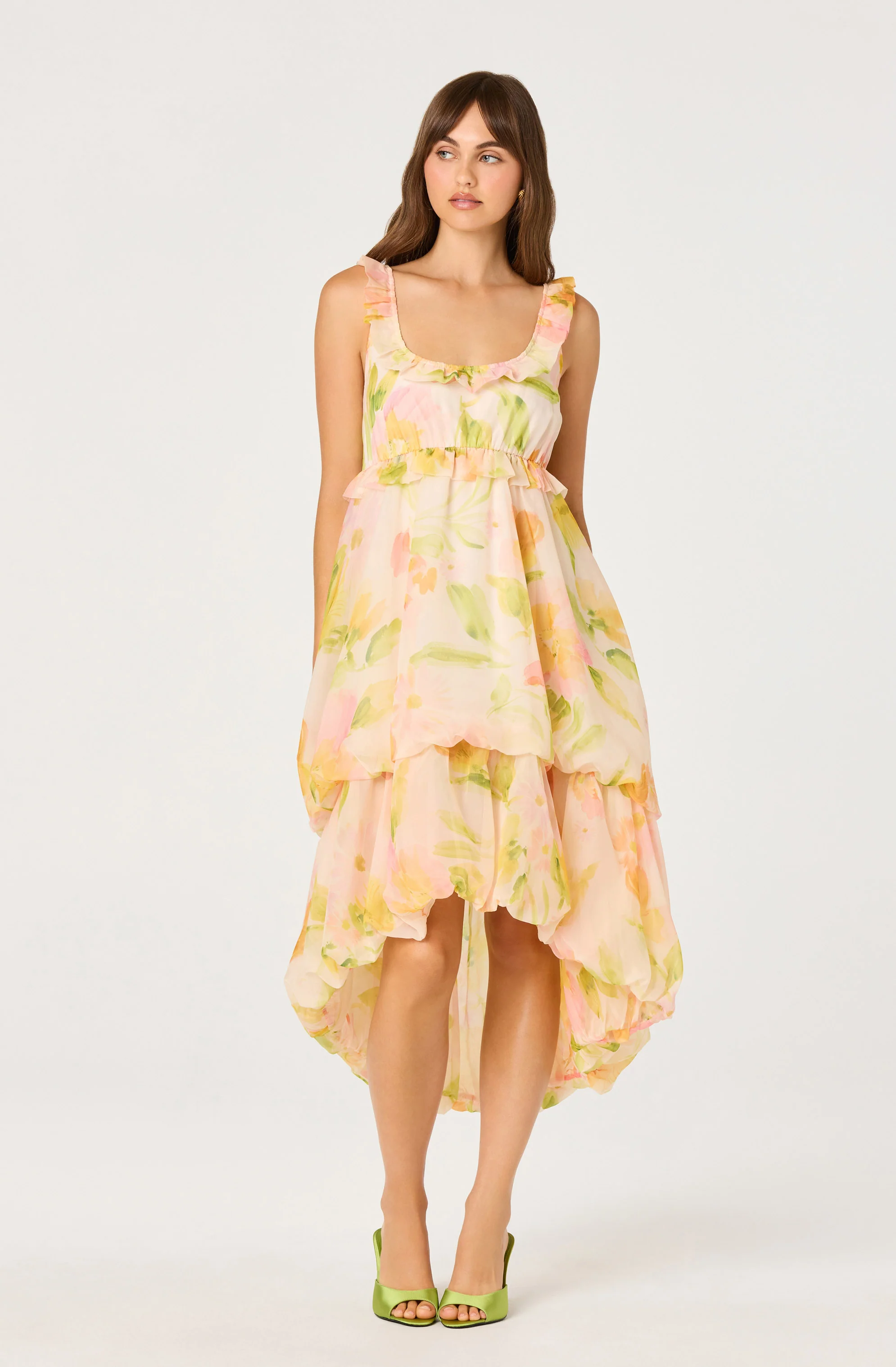 Serenidy Floral Ruffle Tiered High-Low Midi Dress - Image 5